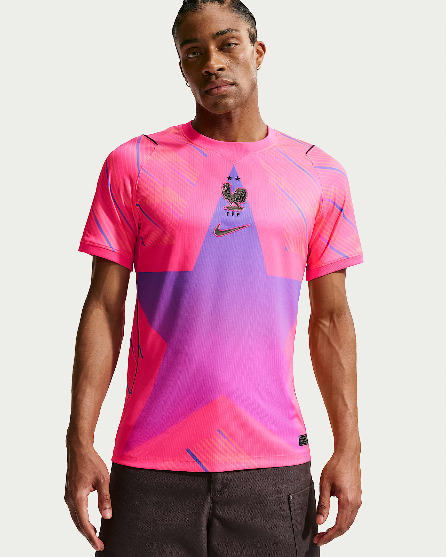 2026 赛季法国队守门员球迷版 Nike Dri-FIT 男子速干短袖足球球衣 - 透明粉/落日红/亮紫罗兰/黑