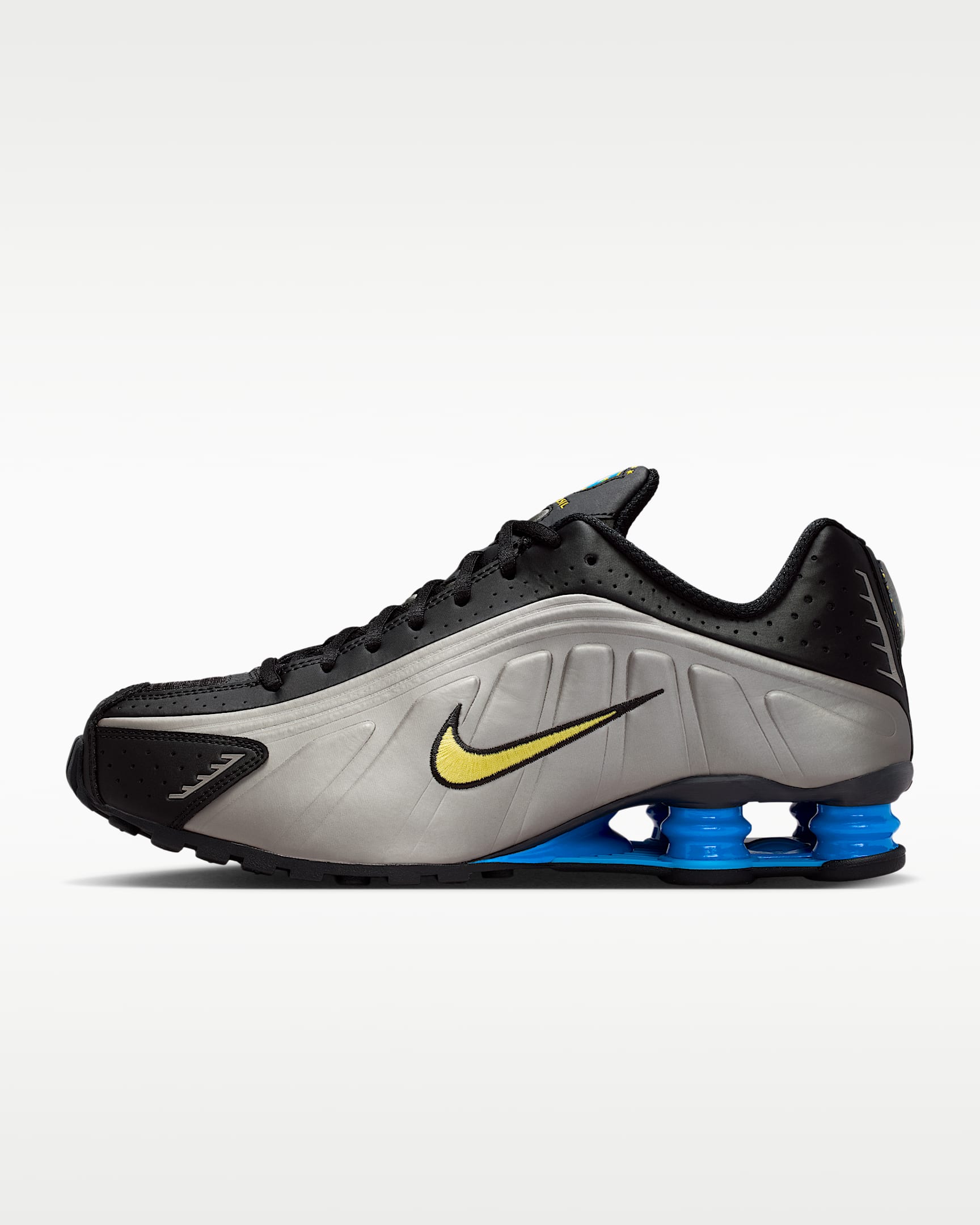 Nike Shox R4 男子气柱运动鞋 - 黑/金属青灰/浅清透蓝/金丝雀黄