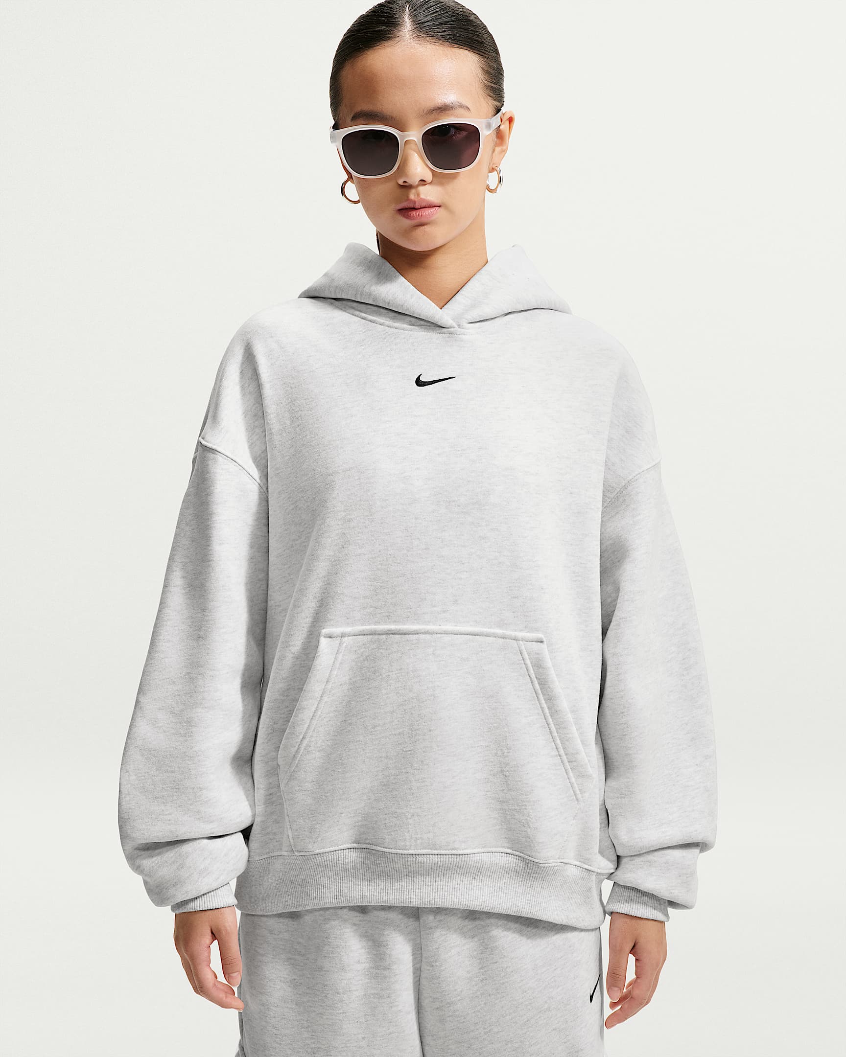 Nike Studio Fleece 耐克廓系卫衣系列女子 Oversize 风中克重加绒套头连帽衫 - 调色桦树色/黑