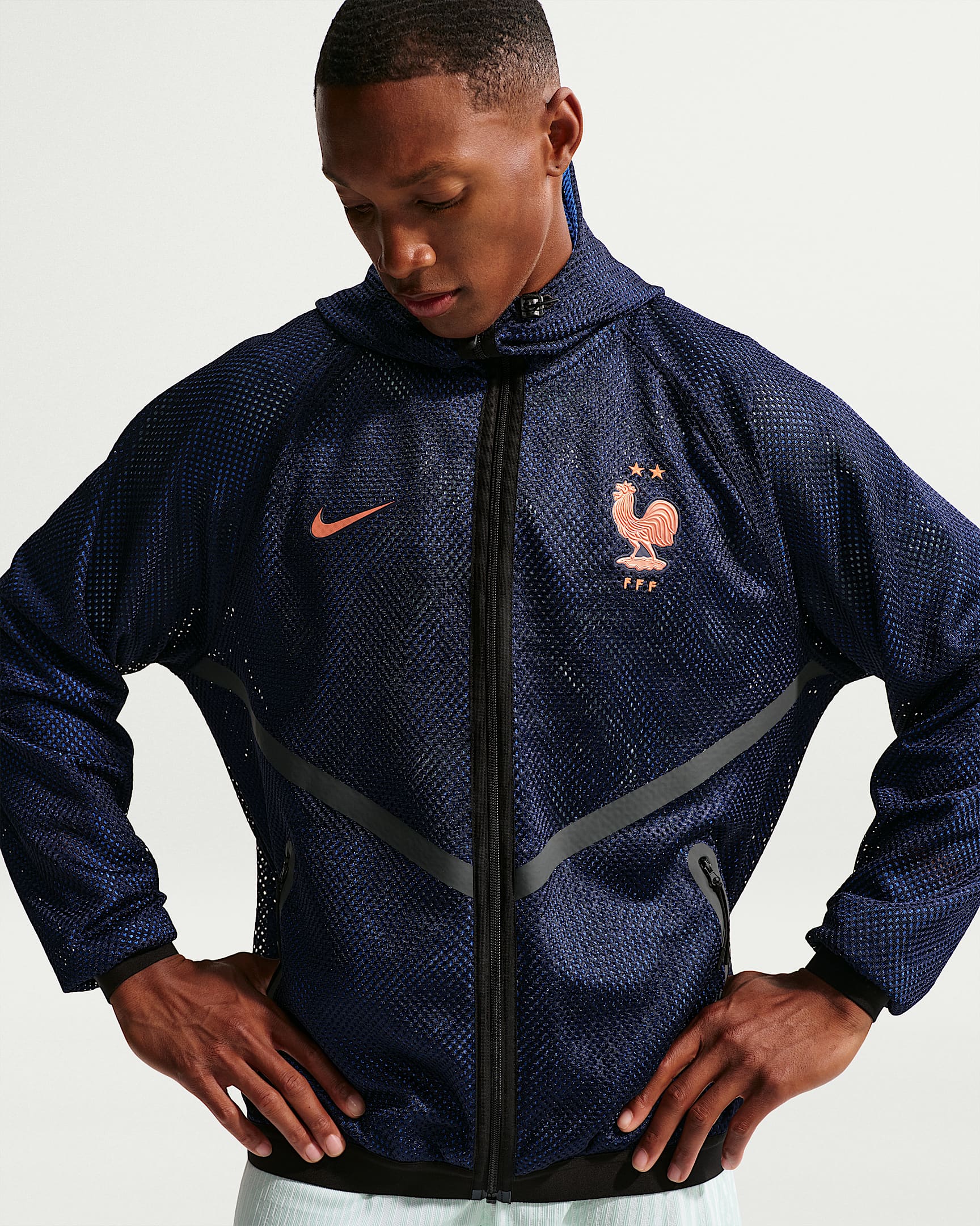 法国队 Nike Dri-FIT Anthem 男子速干足球夹克 - 黑蓝/游戏宝蓝/金属铜