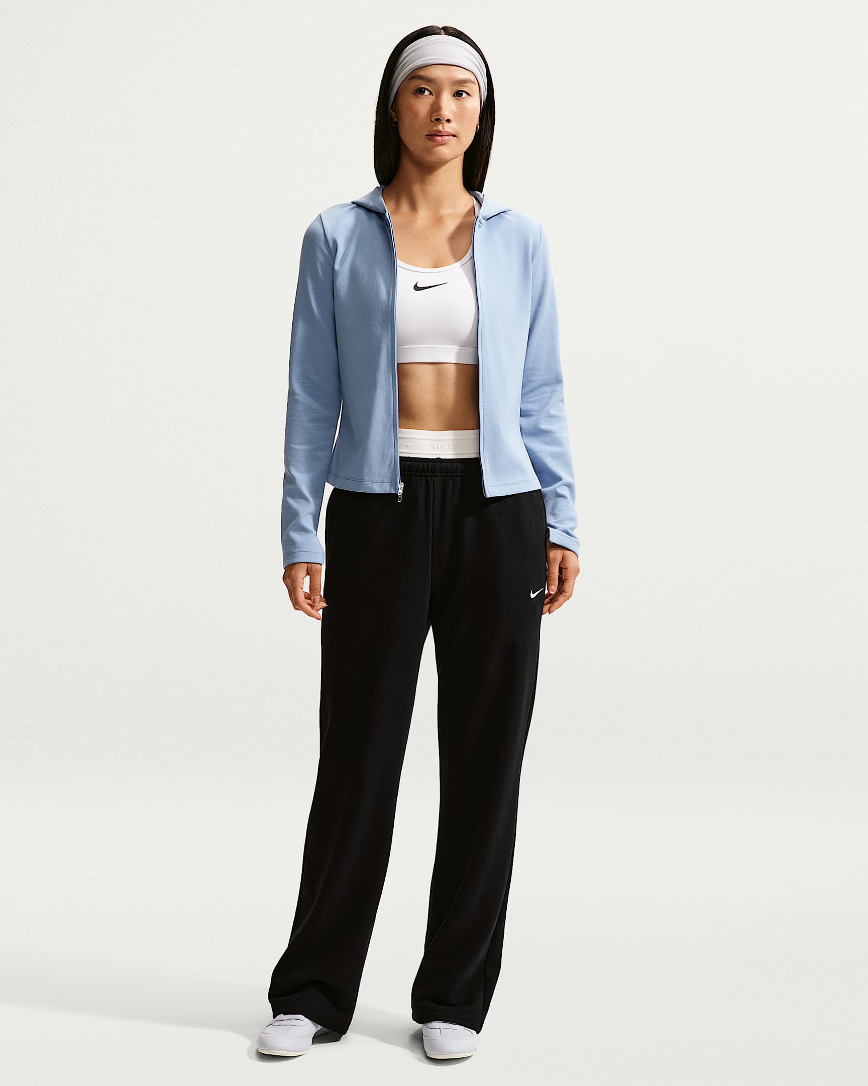 Nike Studio Fleece Lightweight 女子低克重中腰直筒长裤 - Total Black/帆白