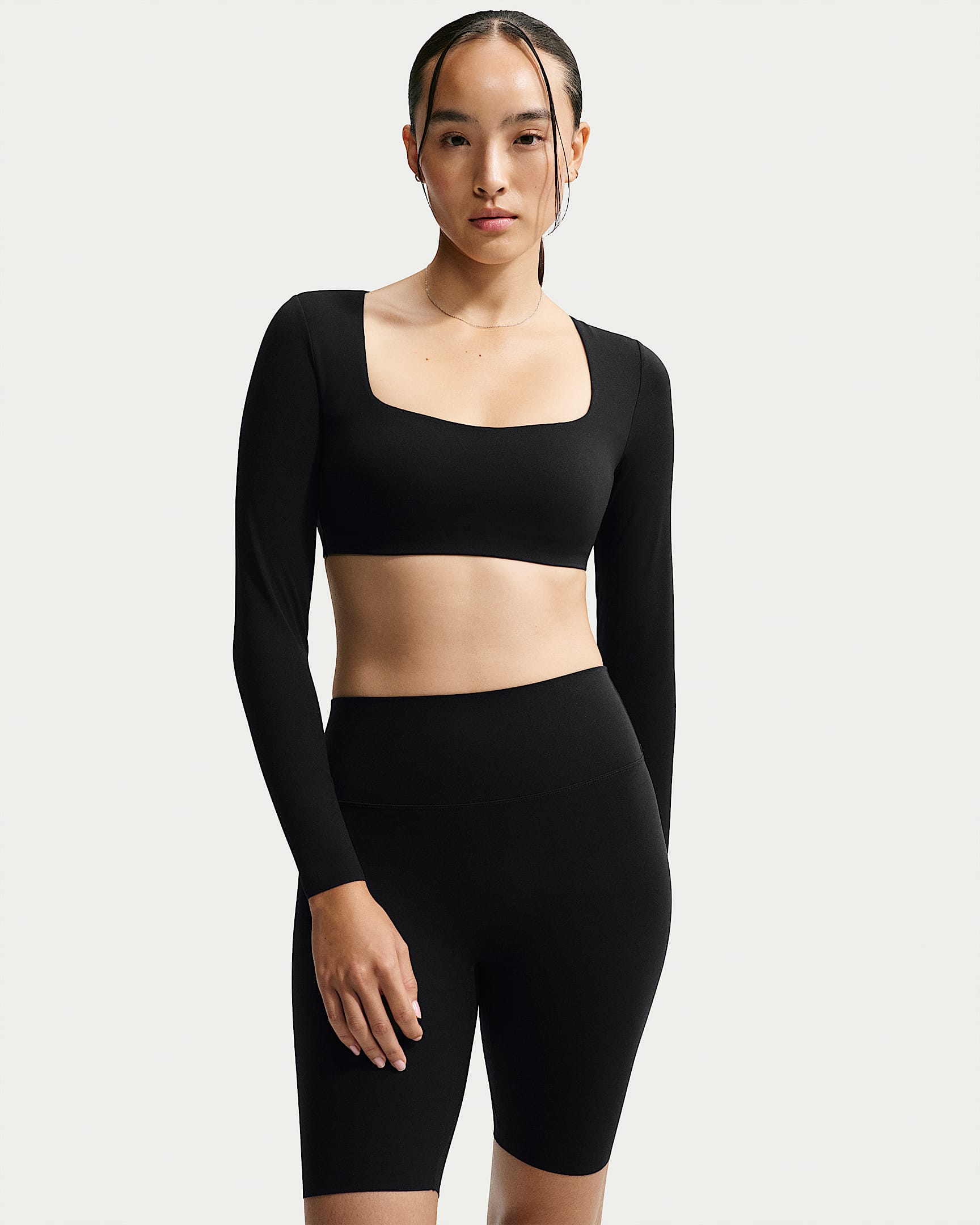 Nike Zenvy 女子速干低强度支撑衬垫运动内衣式长袖上衣 - 黑/冷灰
