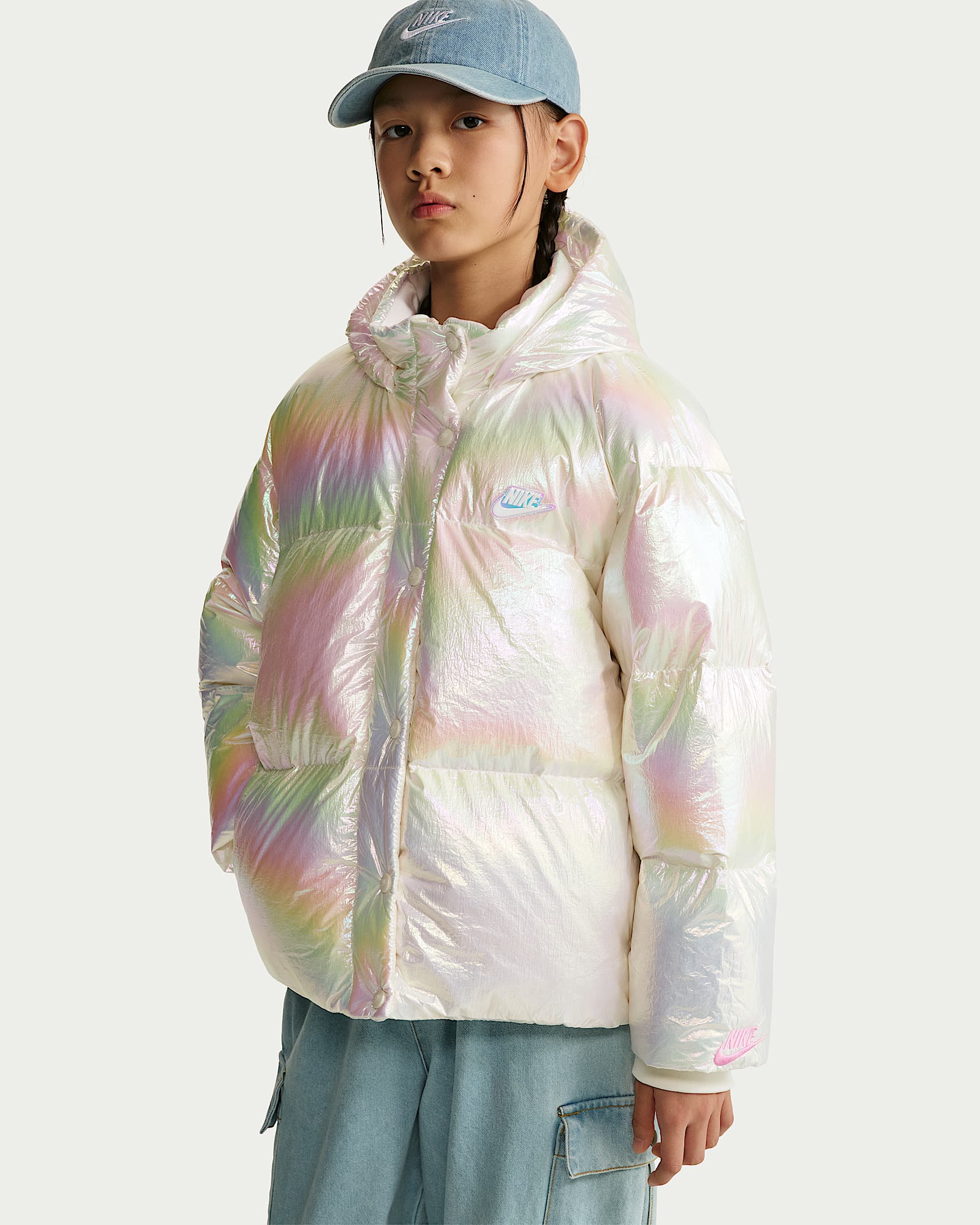 Nike 大童高光泽羽绒夹克 - 帆白