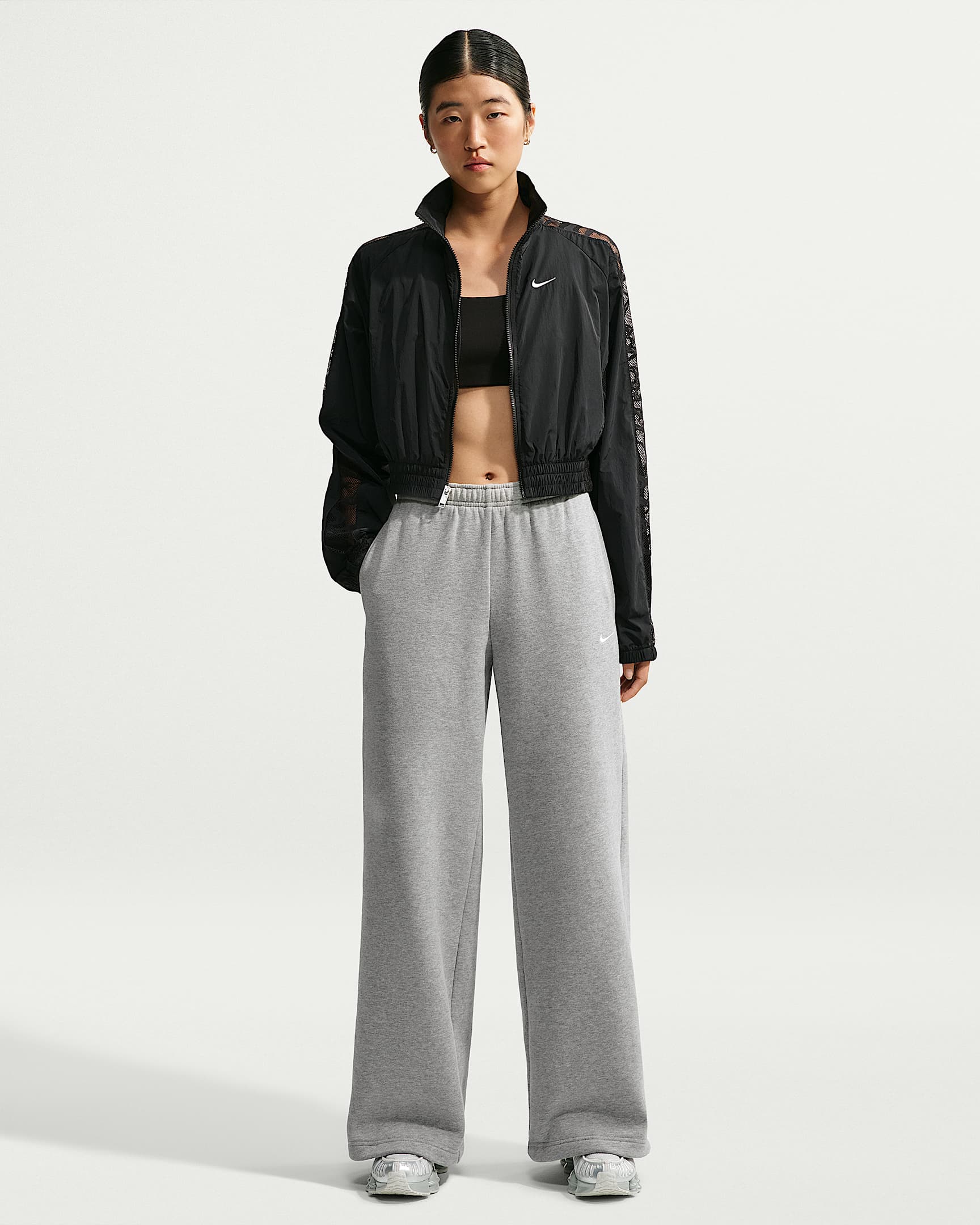 Nike Studio Fleece Medium Weight 女子中克重加绒中腰阔腿长裤 - 调色暗灰/帆白