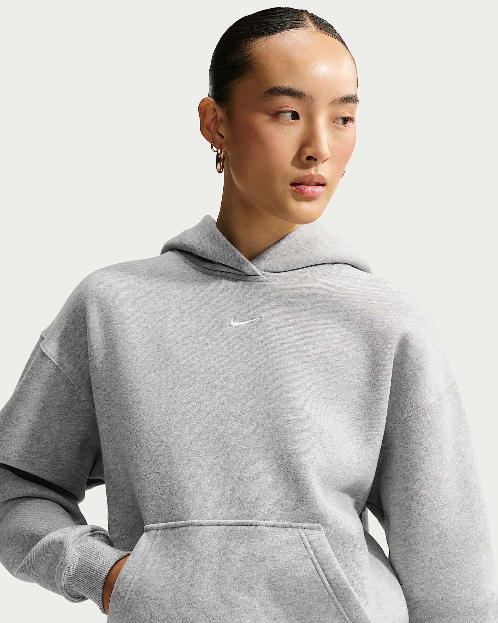 Nike Studio Fleece 耐克廓系卫衣系列女子 Oversize 风中克重加绒套头连帽衫 - 调色暗灰/帆白