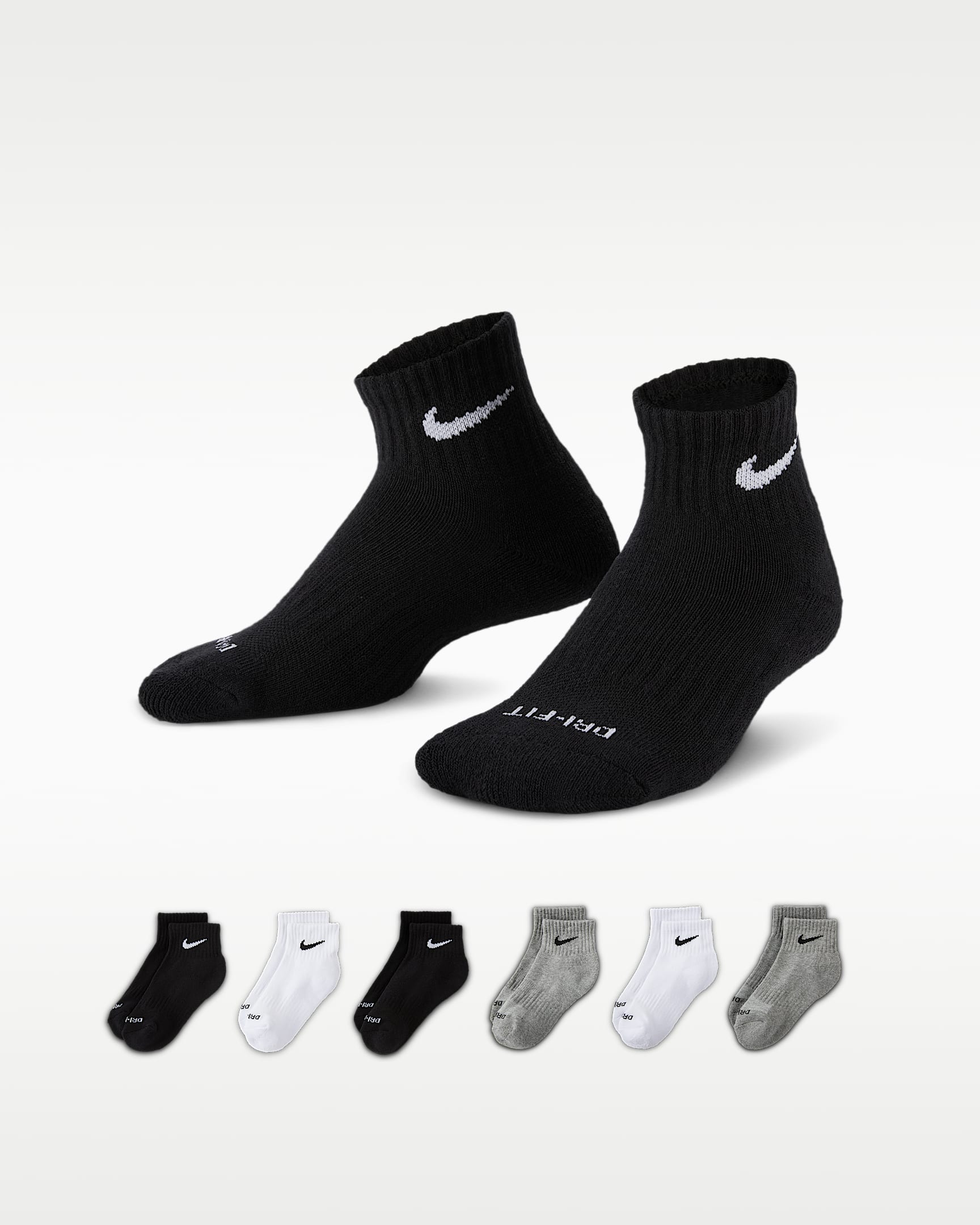 Nike Performance Basics Dri-FIT 幼童速干运动短袜(6 双) - 调色暗灰/黑