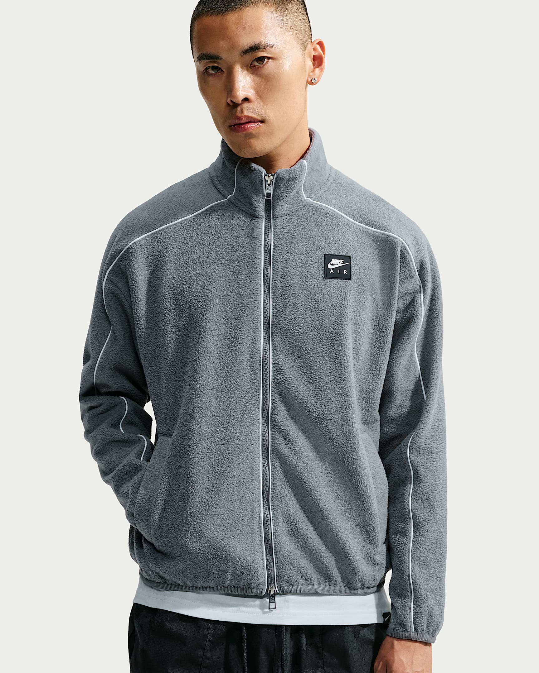 Nike Air Therma-FIT 男子摇粒绒运动夹克 - 烟灰/白色