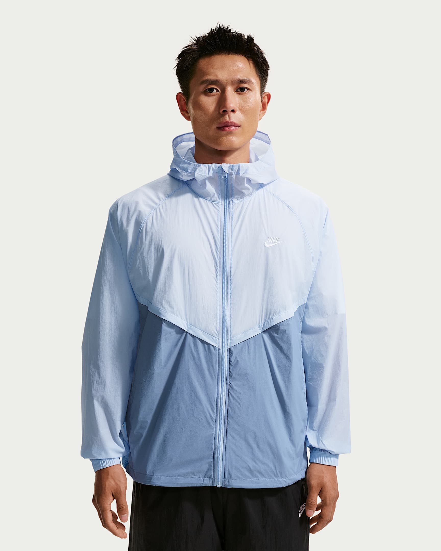 Nike Windrunner 男子无衬里全长拉链开襟夹克防晒衣皮肤衣 - 氢蓝/工作蓝/白色