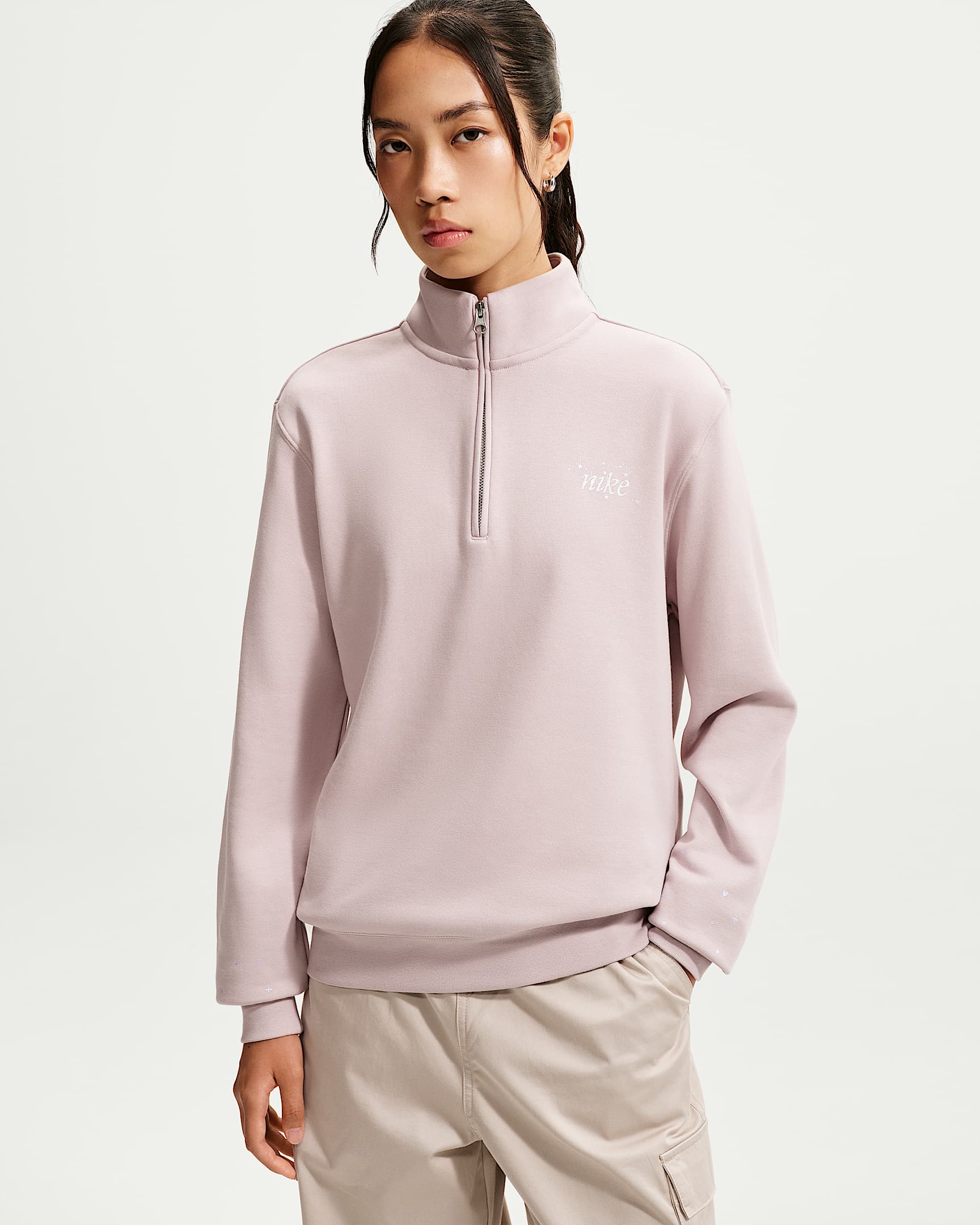Nike Studio Fleece Medium Weight 女子 1/4 拉链开襟中克重上衣 - 微粒玫瑰红