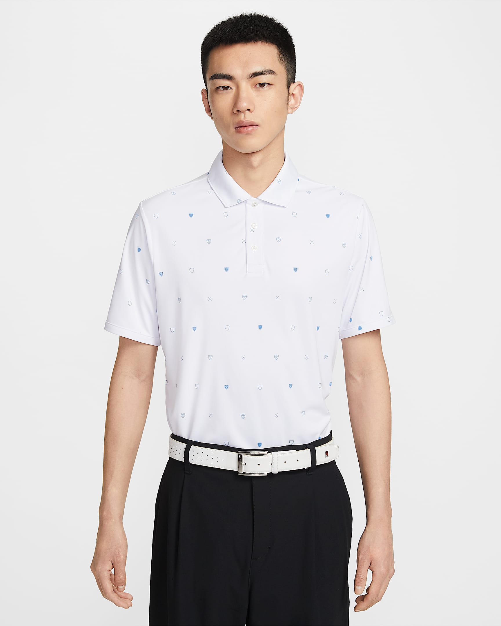 Nike Par Dri-FIT 男子防晒速干短袖高尔夫翻领T恤 - 白色/工作蓝