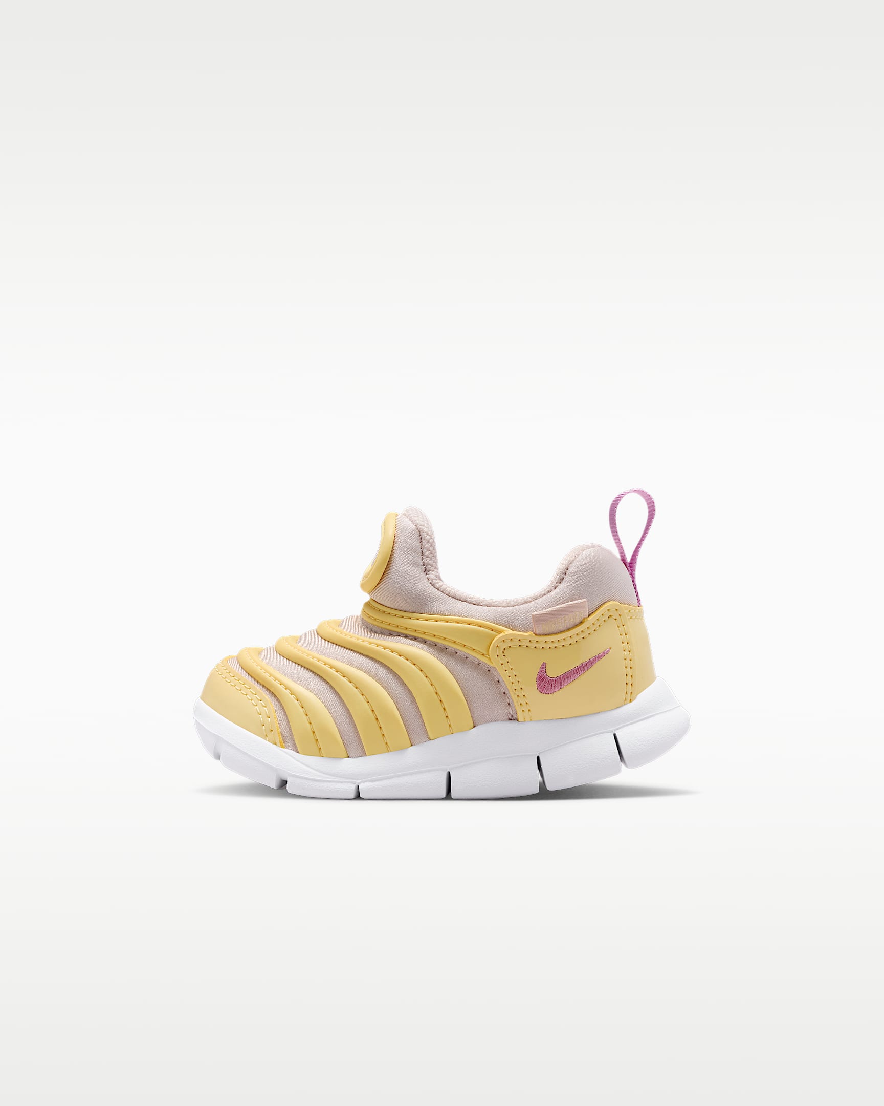 Nike Dynamo Free 耐克毛毛虫婴童易穿脱运动鞋 - 砂岩灰粉/柔黄/白色/浅品红