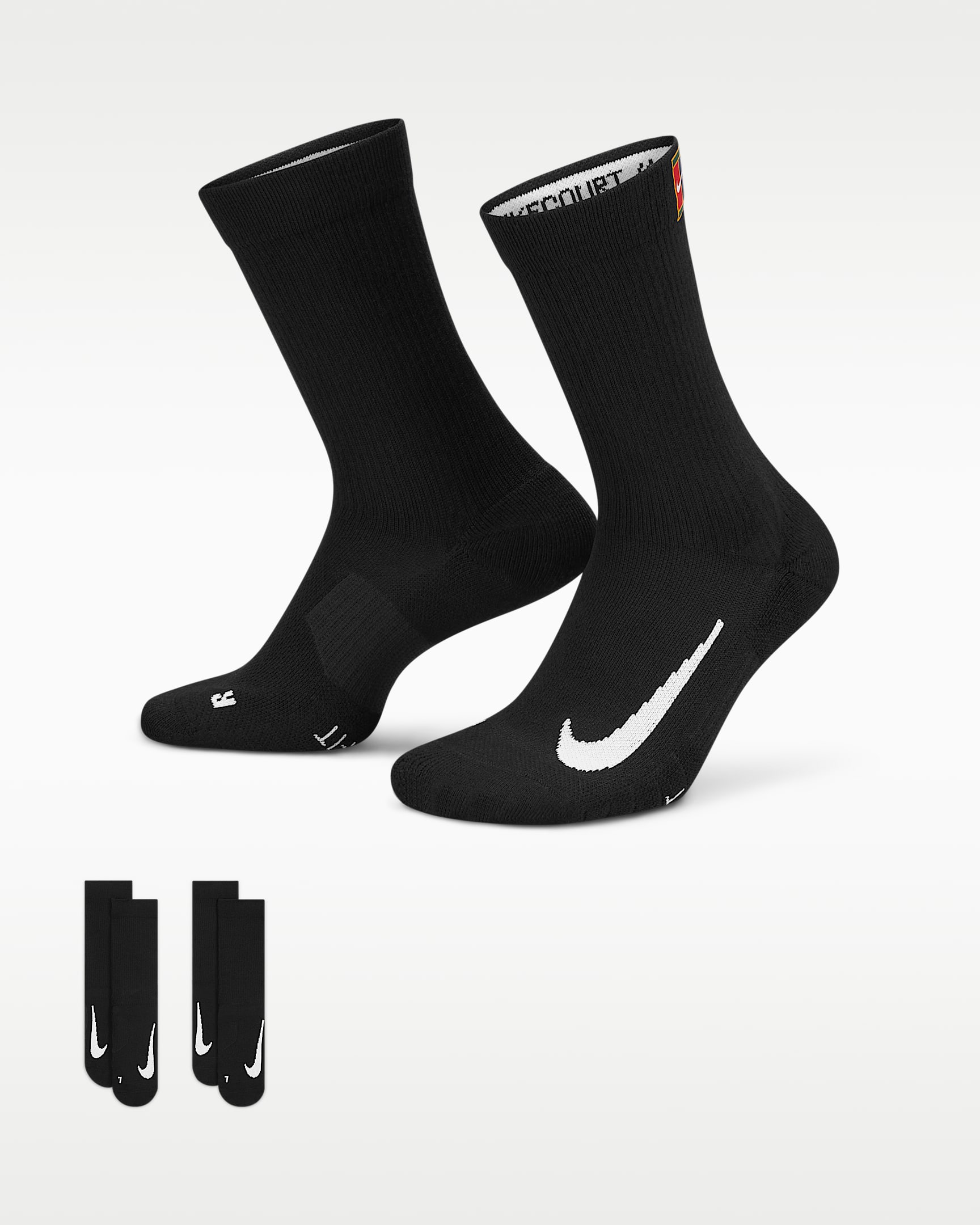 NikeCourt Multiplier 舒适速干中筒网球袜(2 双) - 黑/黑