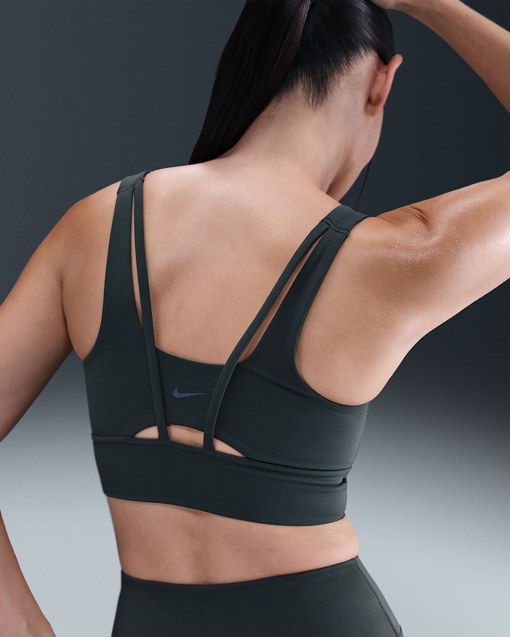 Nike Zenvy 女子中强度支撑衬垫速干长款运动内衣 - 海藻绿/白色