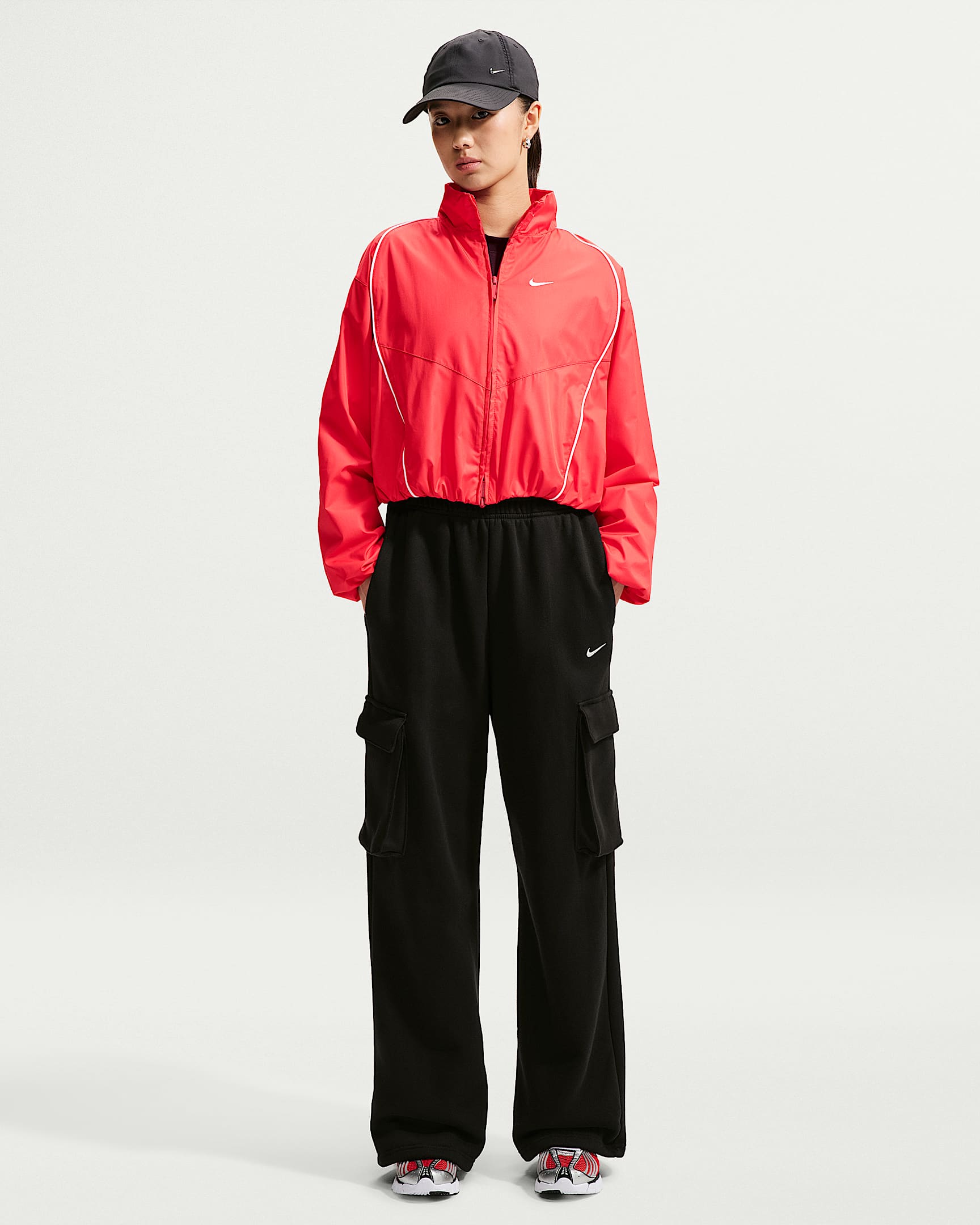 Nike Studio Fleece Medium Weight 耐克廓系卫衣系列女子 Oversize 风中克重加绒高腰工装长裤 - Total Black/帆白