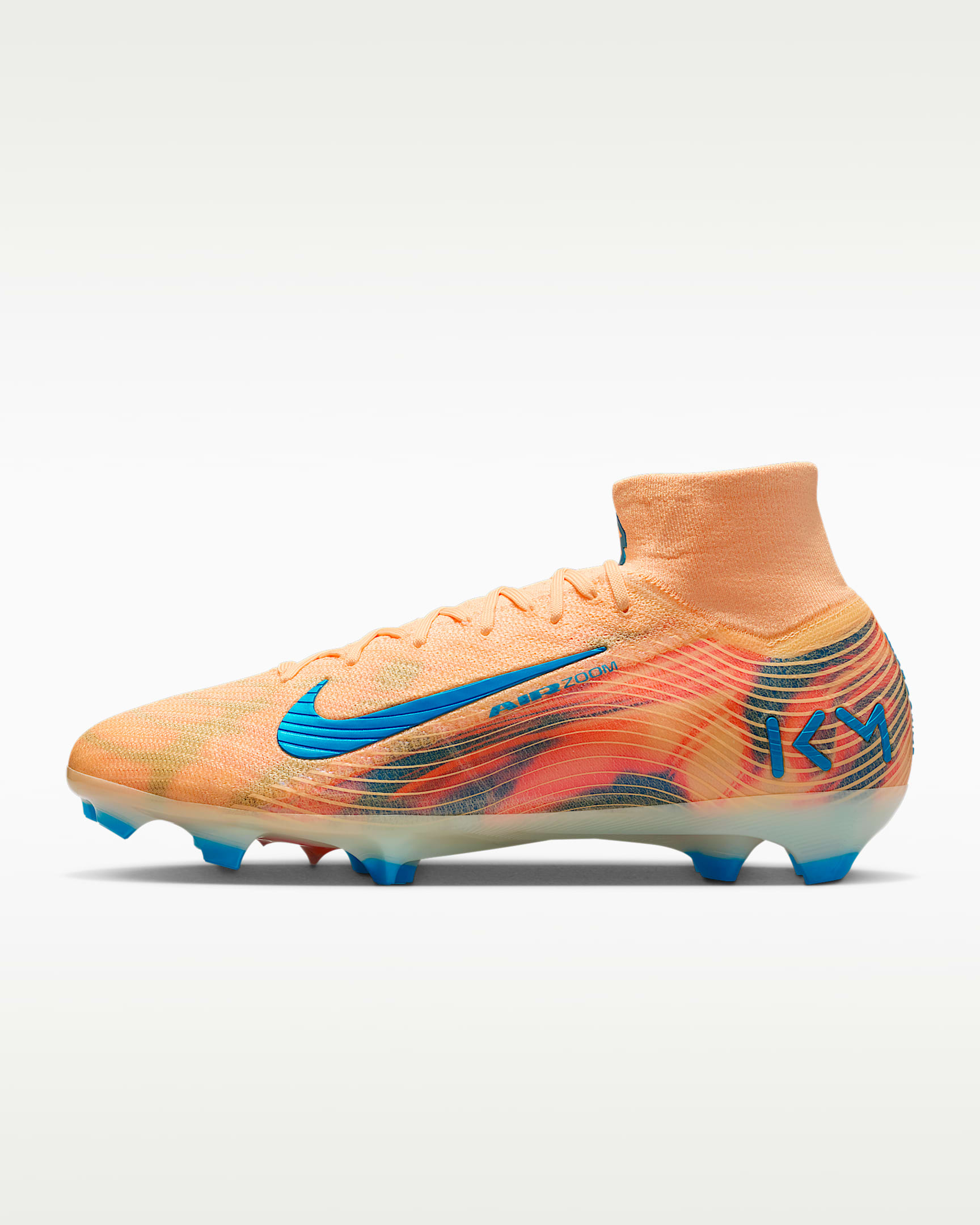 Nike Mercurial Superfly 10 Elite "Kylian Mbappé" 耐克刺客系列姆巴佩天然硬质草地足球鞋 - 浅甜瓜橙/伊格鲁蓝/孔雀蓝