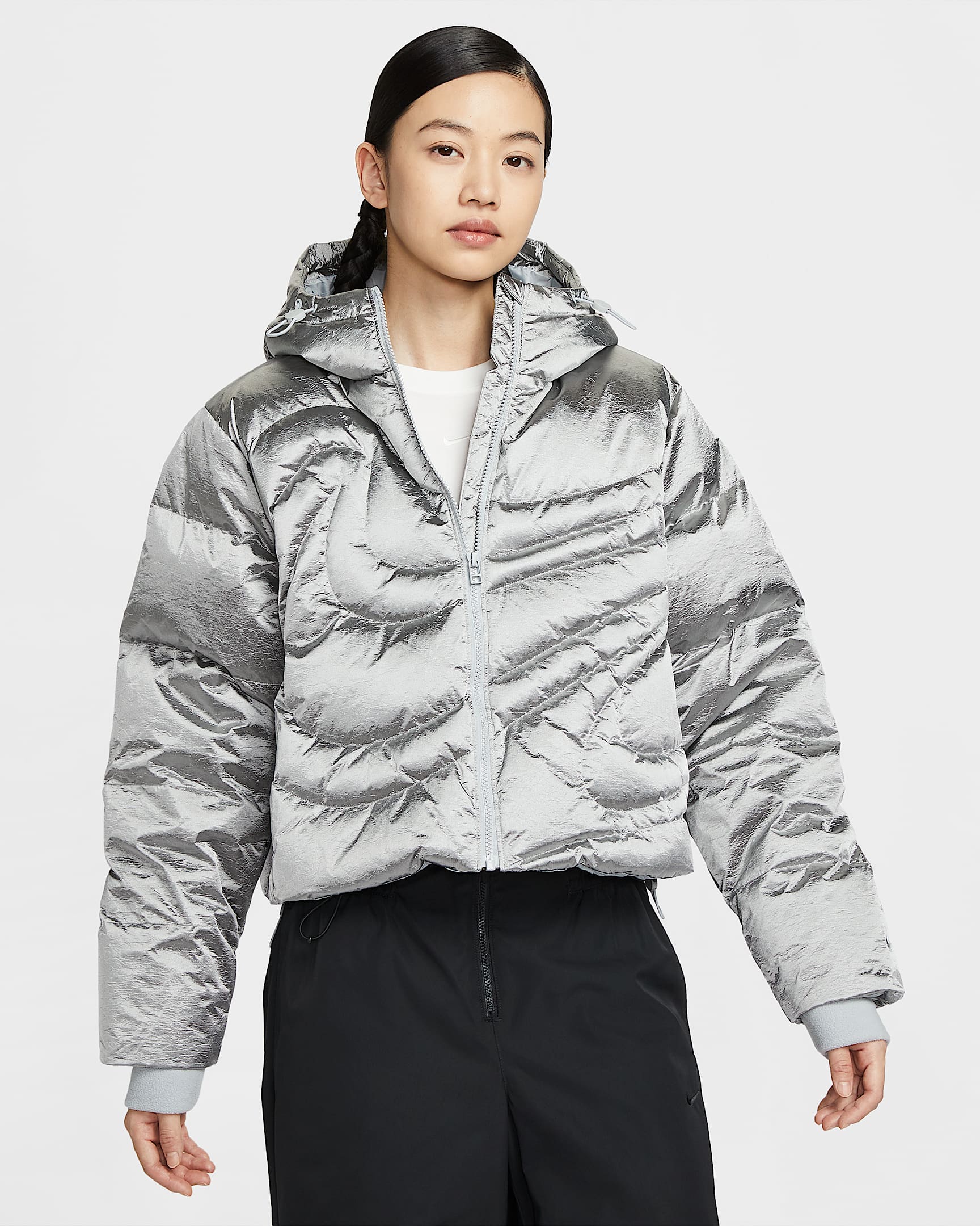 Nike Sportswear Swoosh Series 耐克暖钩羽绒服系列 Therma-FIT 女子 Oversize 风羽绒夹克 - 金属银/浅烟灰