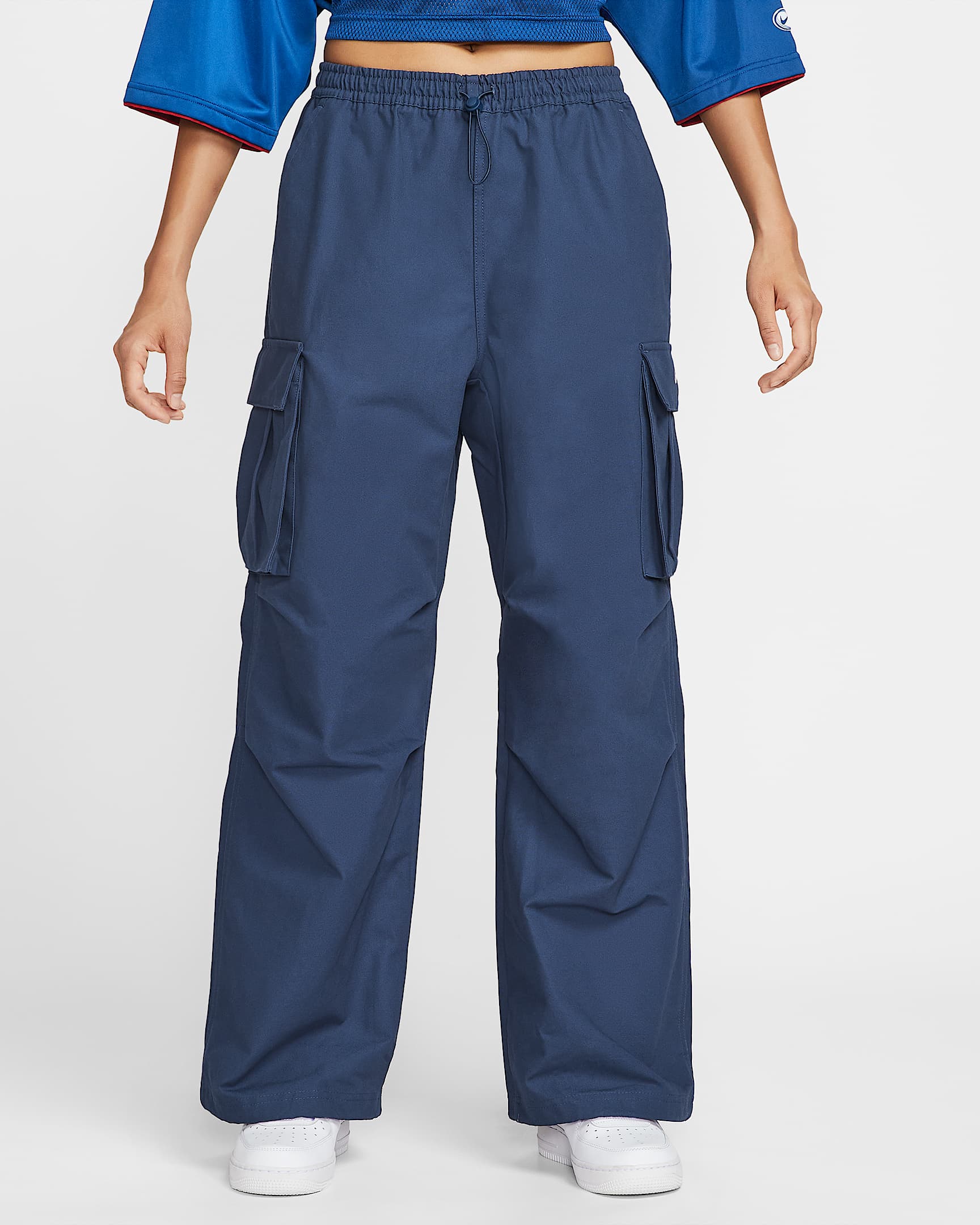 Nike Sportswear 女子中腰 Oversize 风梭织工装长裤 - 深藏青/帆白