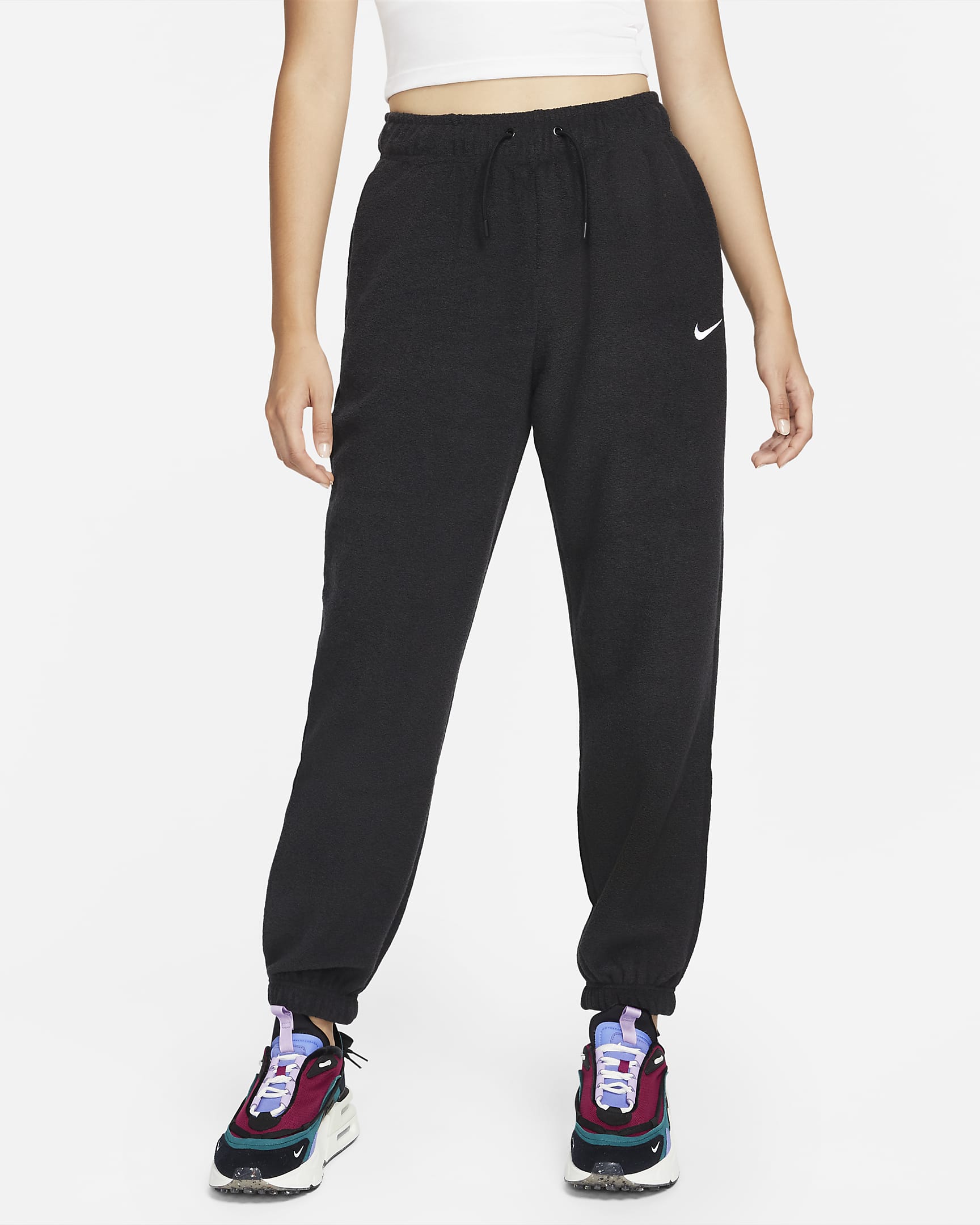 Nike Sportswear Essentials 女子舒适加绒高腰长裤 - 黑/白色