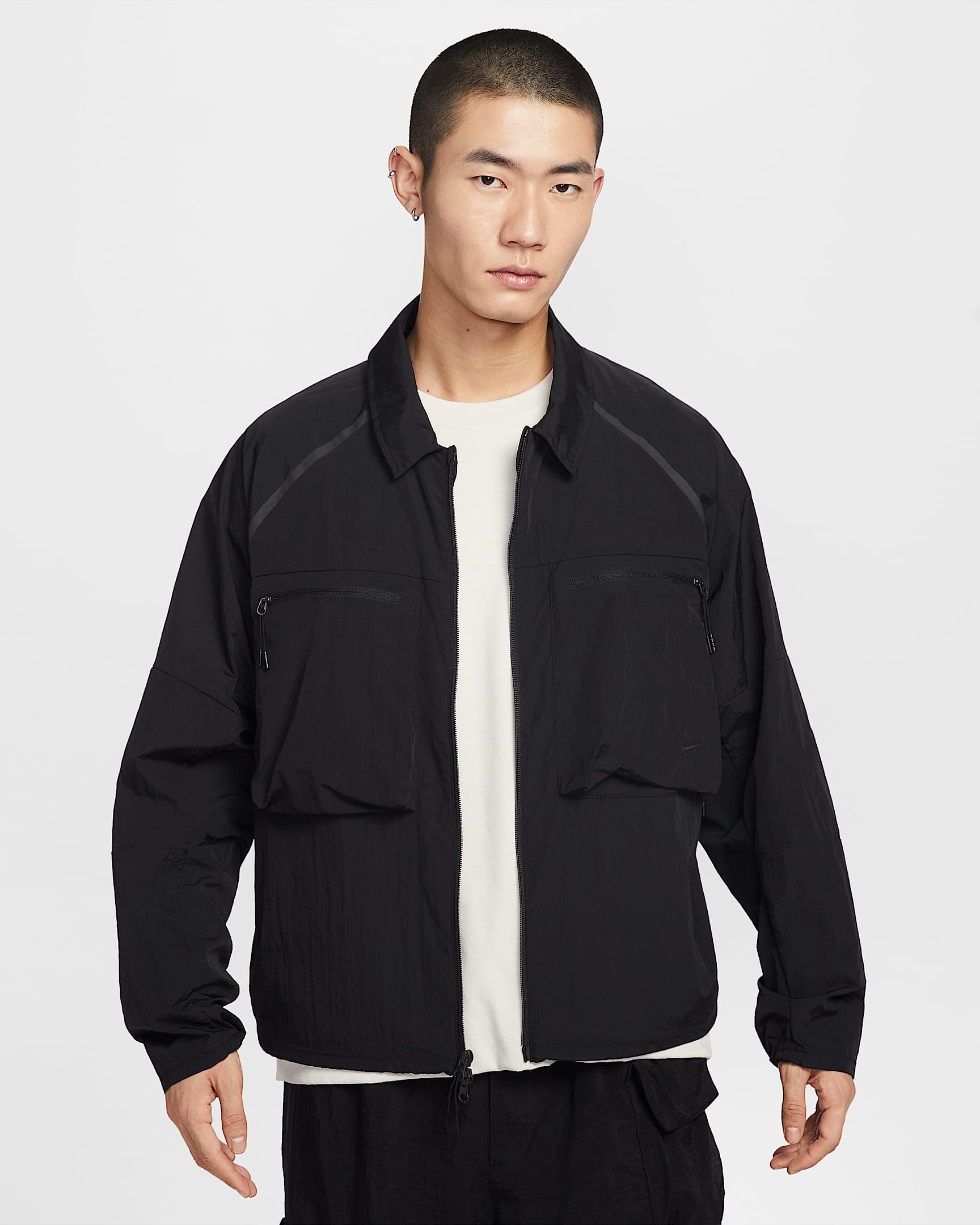 Nike Tech 男子拒水长袖机能风衬衫式夹克 - 黑/黑