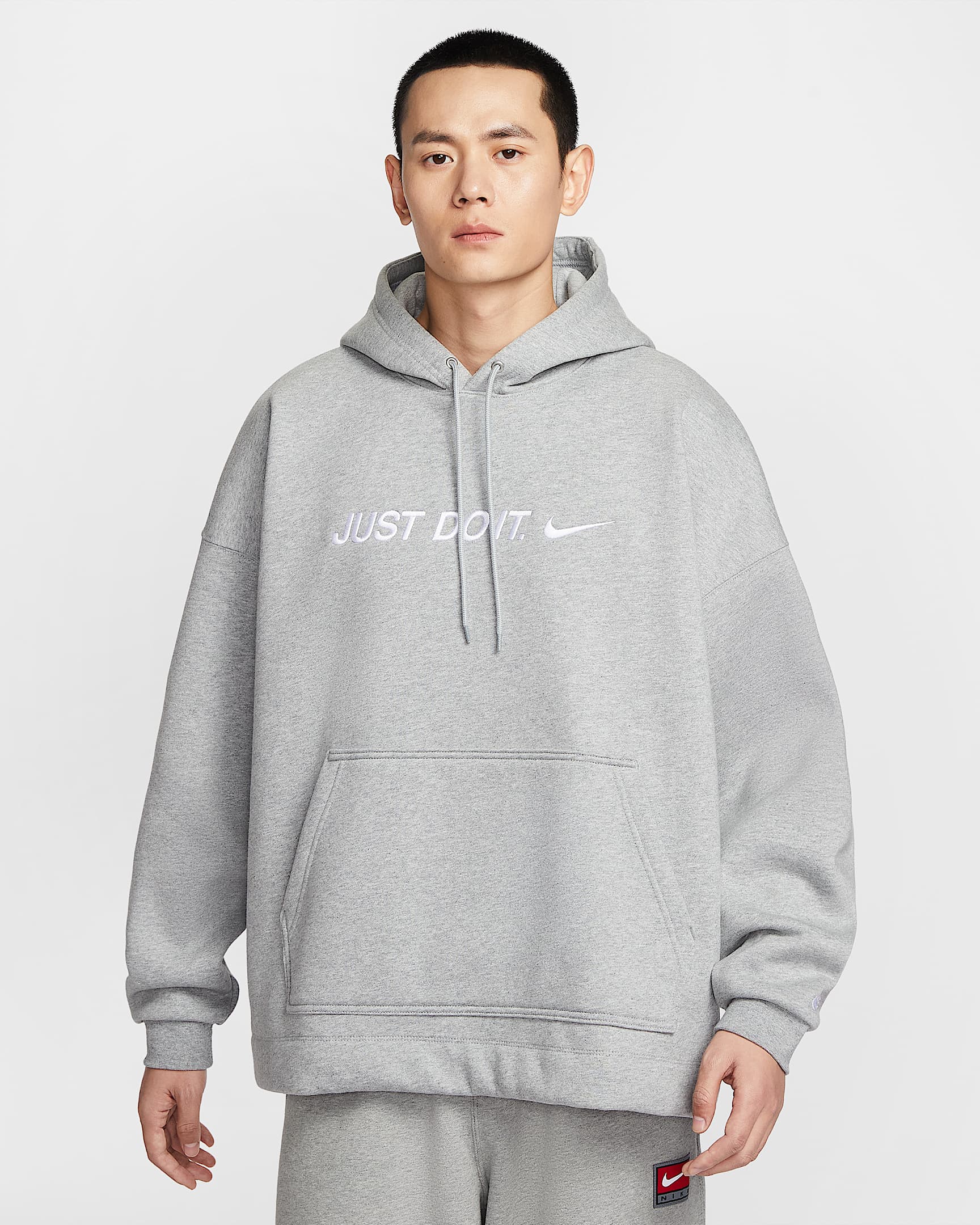 Nike Sportswear Club 男子 Oversize 风加绒连帽衫 - 调色暗灰/浅烟灰/白色