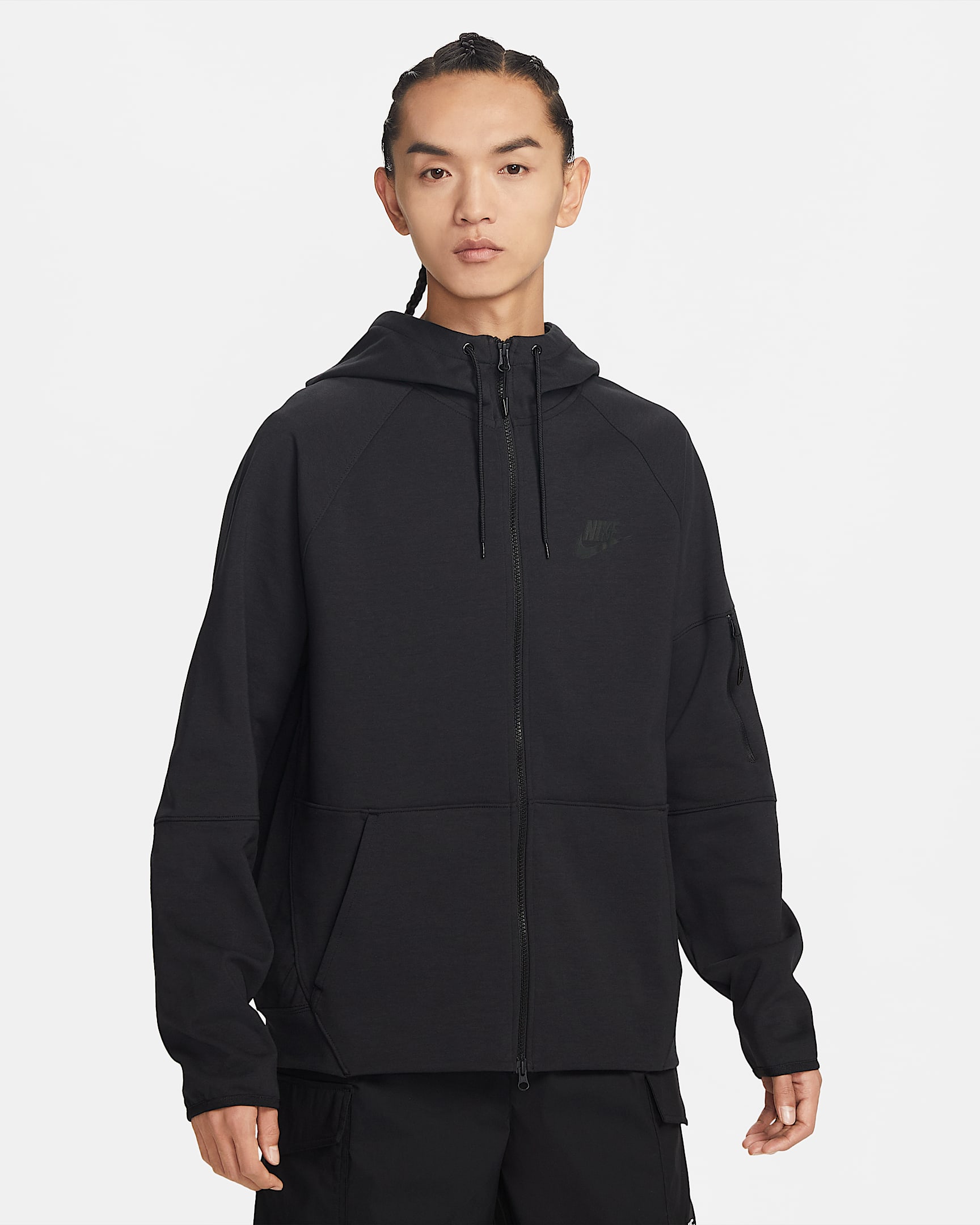 Nike Sportswear Tech Essentials 男子全长拉链开襟针织连帽衫 - 黑/黑/黑/黑