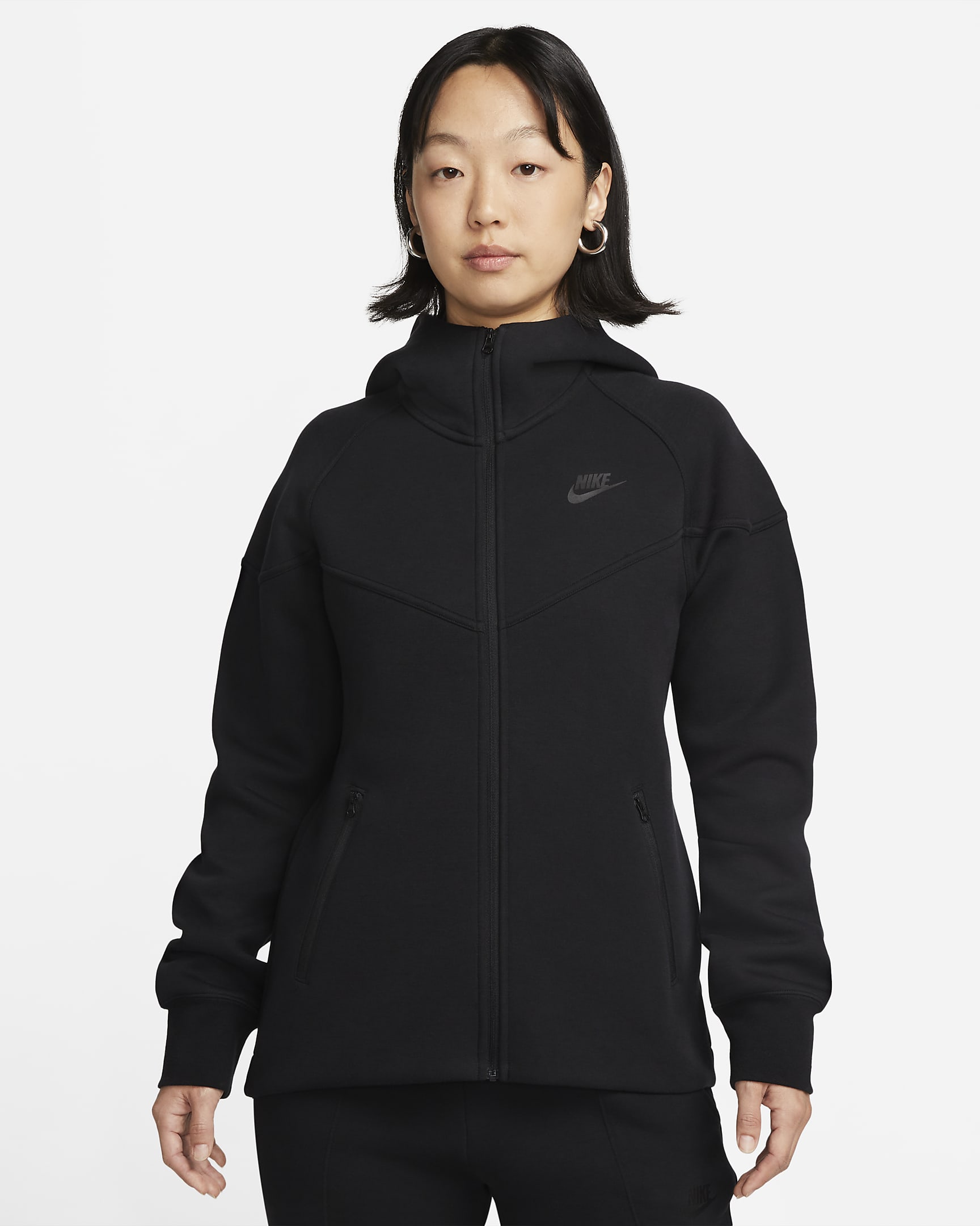 Nike Sportswear Tech Fleece Windrunner 风行者系列女子全长拉链开襟连帽衫 - 黑/黑