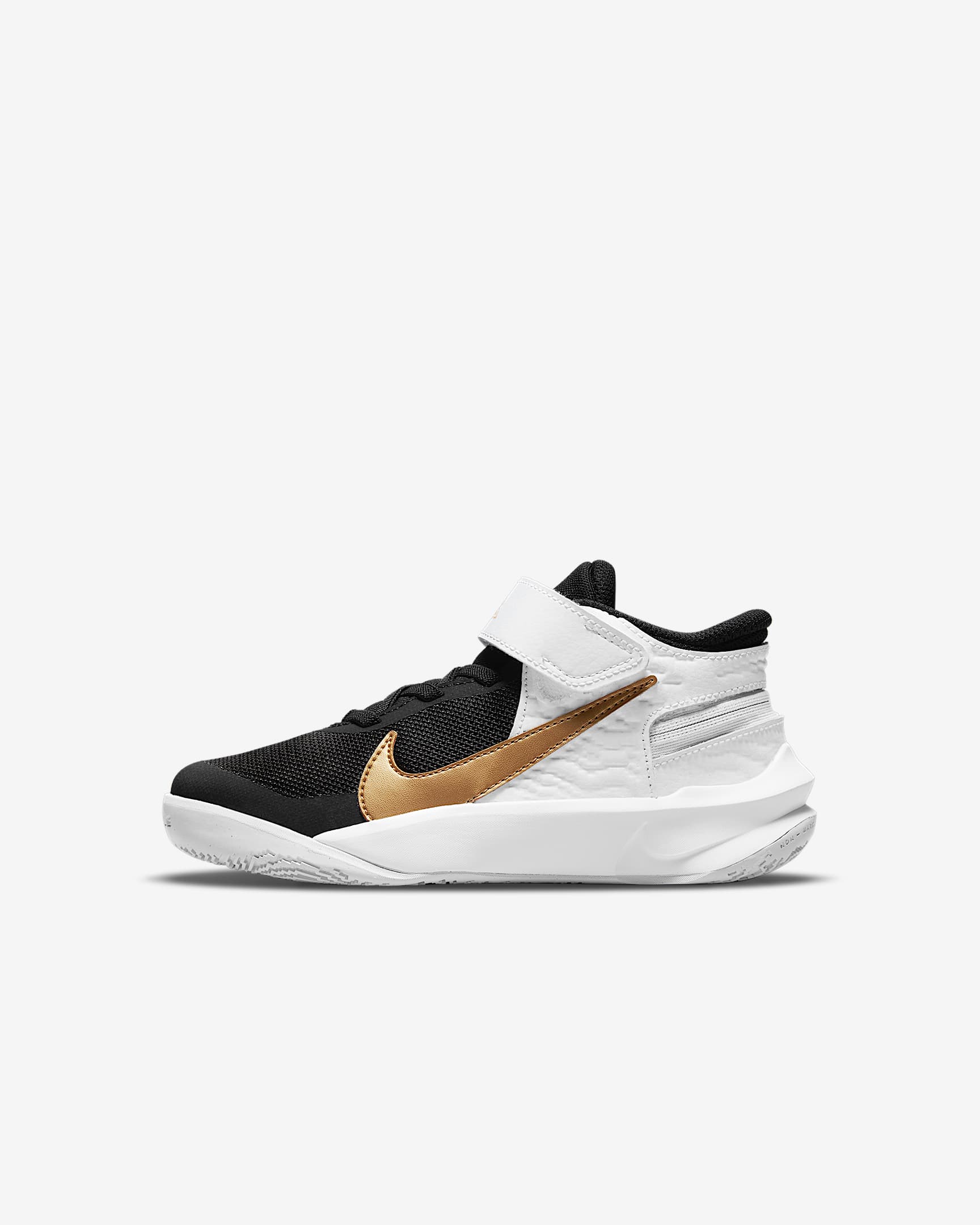 Nike Team Hustle D 10 FlyEase (PS) 幼童运动童鞋 - 黑/白色/尘光子色/金属色