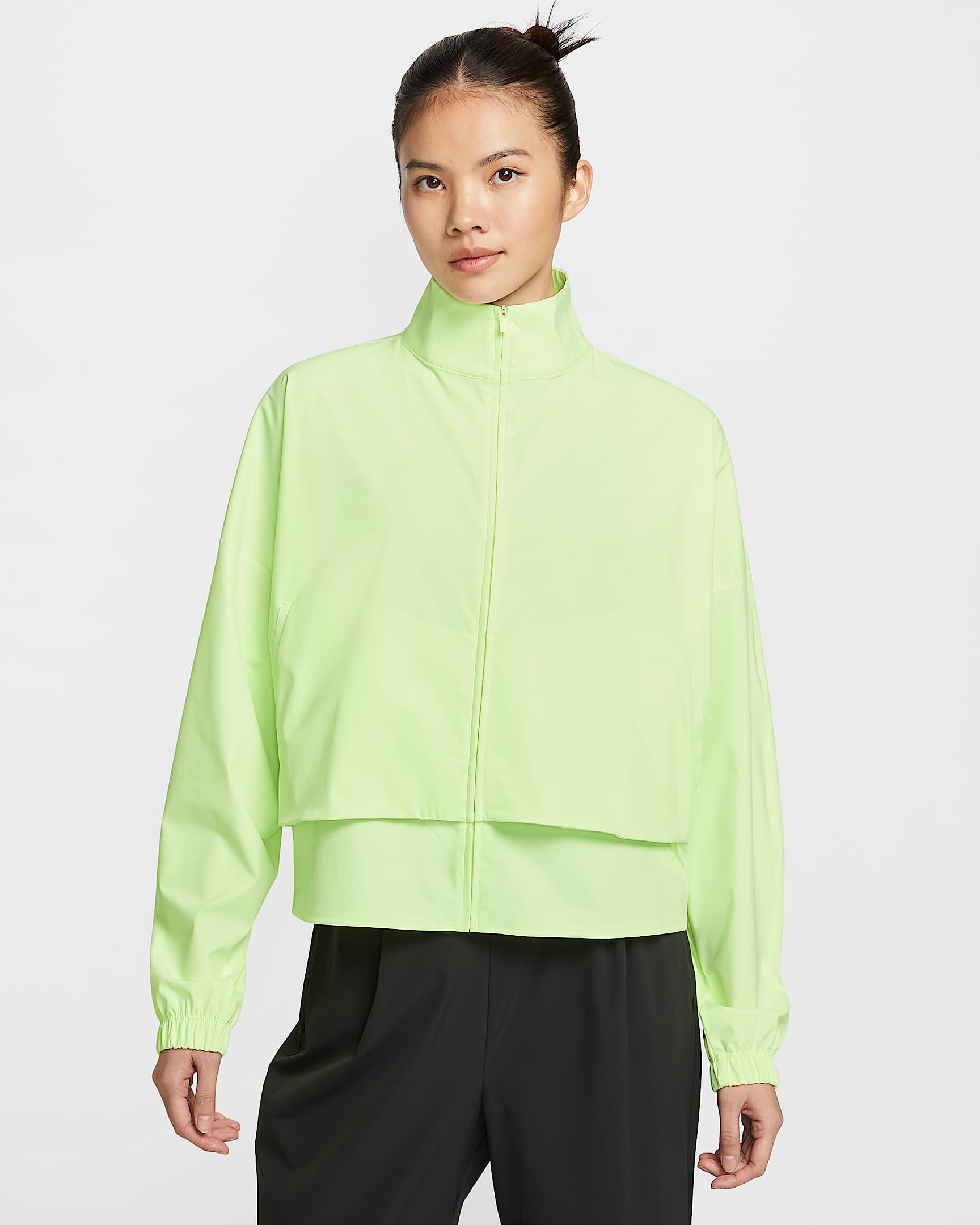 Nike 24.7 PerfectStretch Dri-FIT 女子 Oversize 风速干全长拉链开襟夹克 - 微黄绿/荧光冰黄