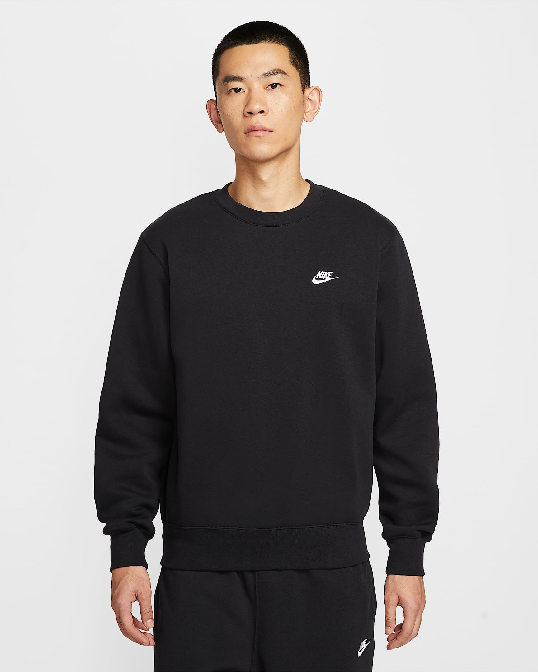 Nike Club 男子加绒圆领上衣 - 黑/白色