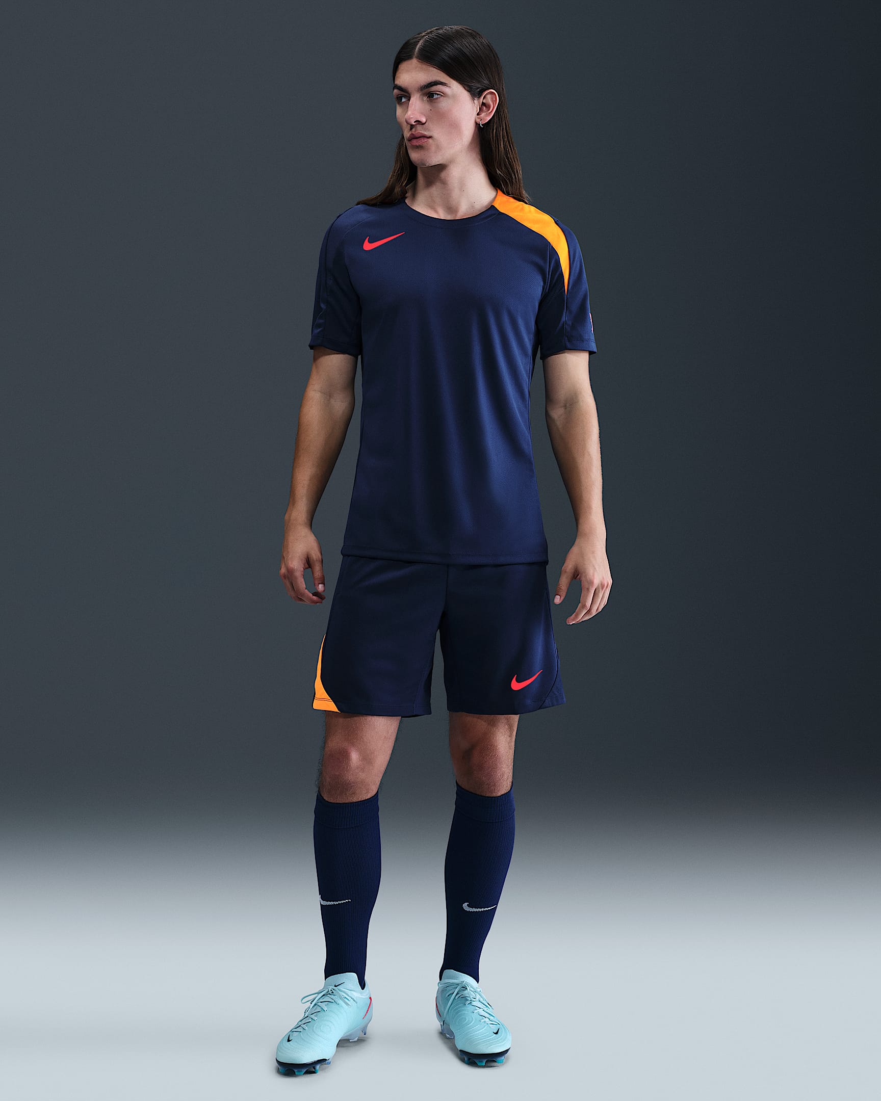 Nike Strike Dri-FIT 男子速干足球短裤 - 空间蓝/空间蓝/激光橙/亮深红
