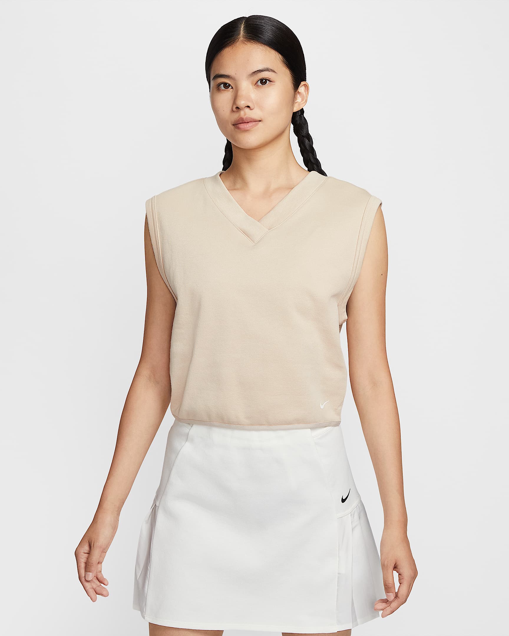Nike 女子 V 领高尔夫无袖上衣 - 沙堆白/帆白/帆白