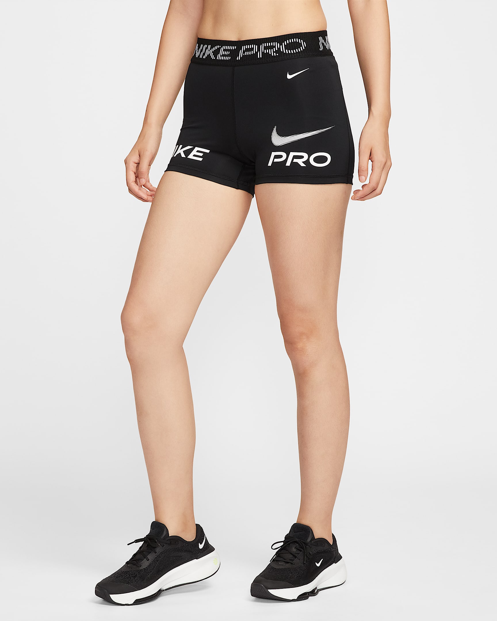 Nike Pro 女子速干中腰骑行训练短裤 - 黑/白色/白色