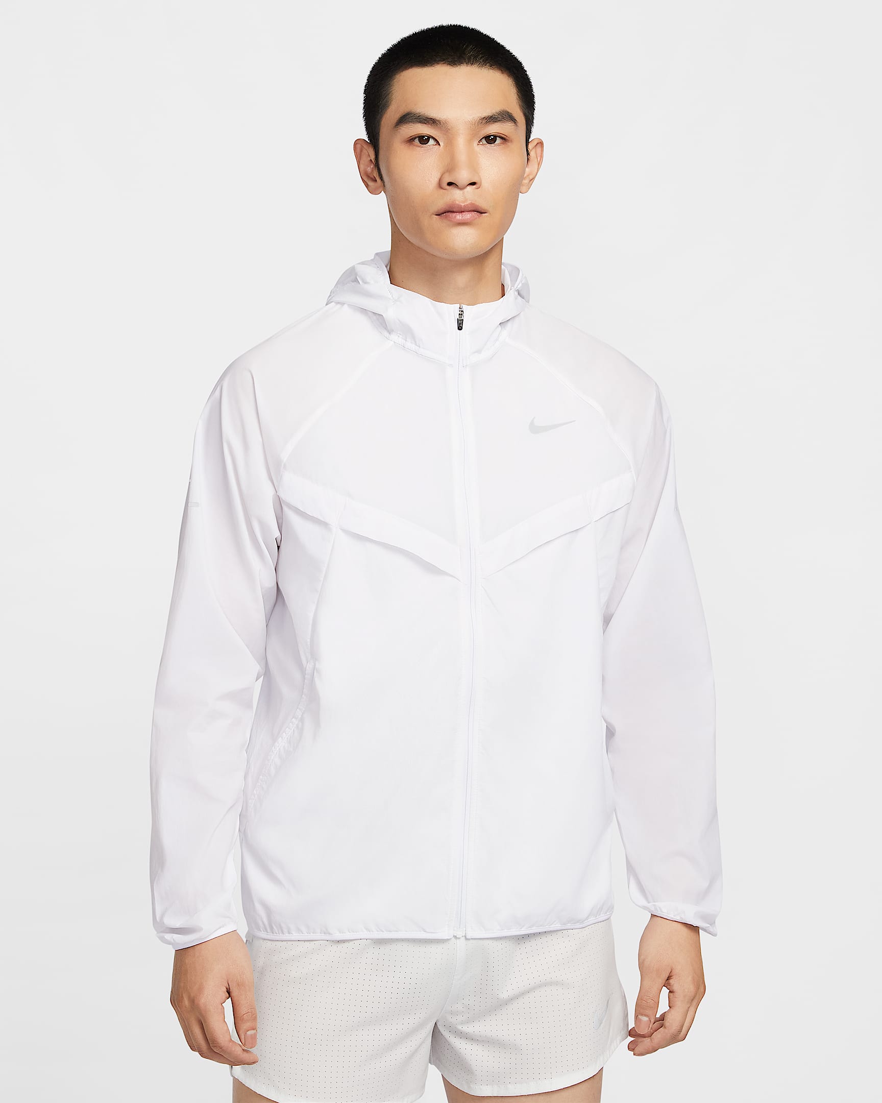 Nike Stride Repel 男子拒水跑步夹克防晒衣皮肤衣 - 白色/白色
