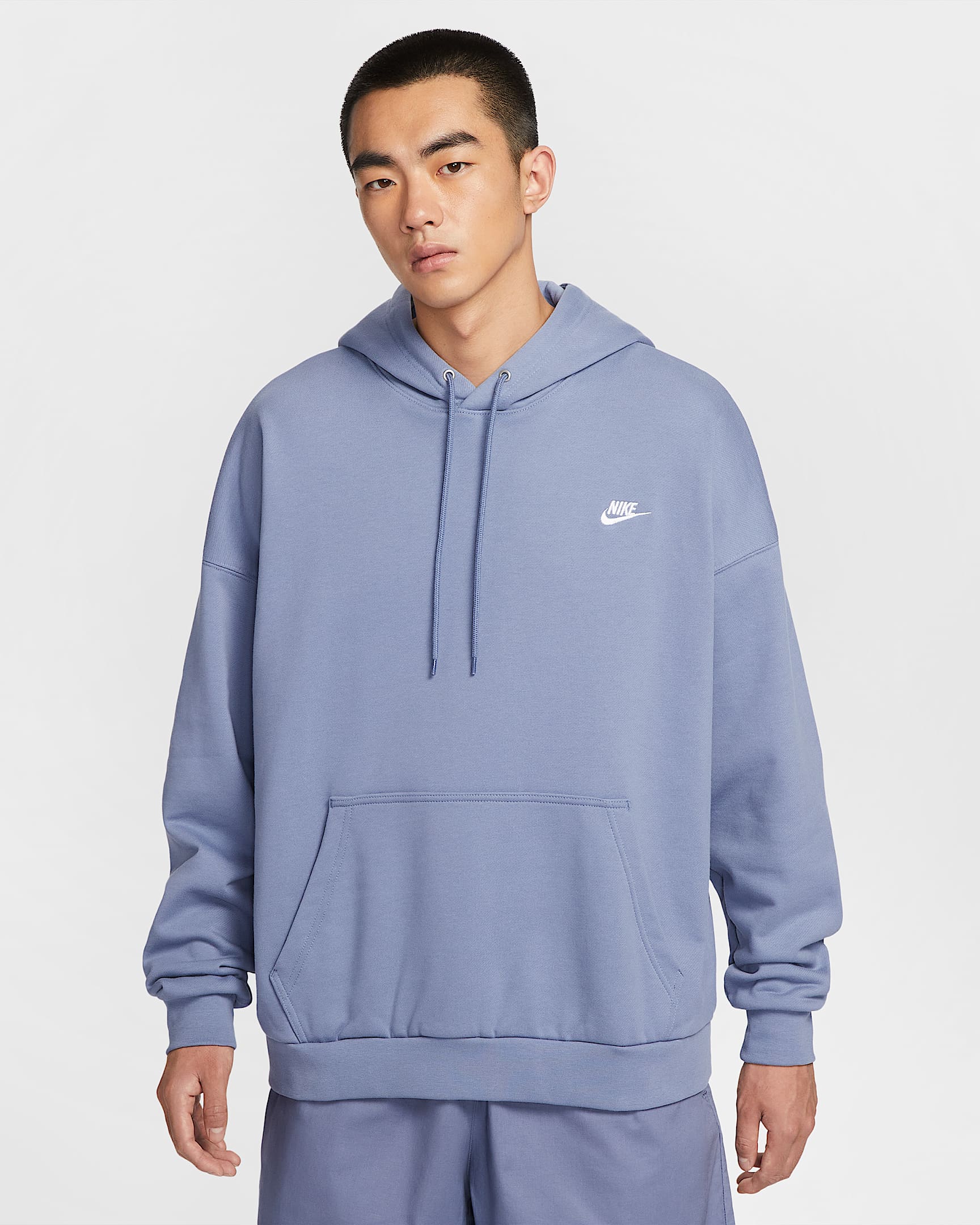 Nike Club Fleece 男子 Oversize 风法式毛圈套头连帽衫 - 世界靛青/世界靛青/白色