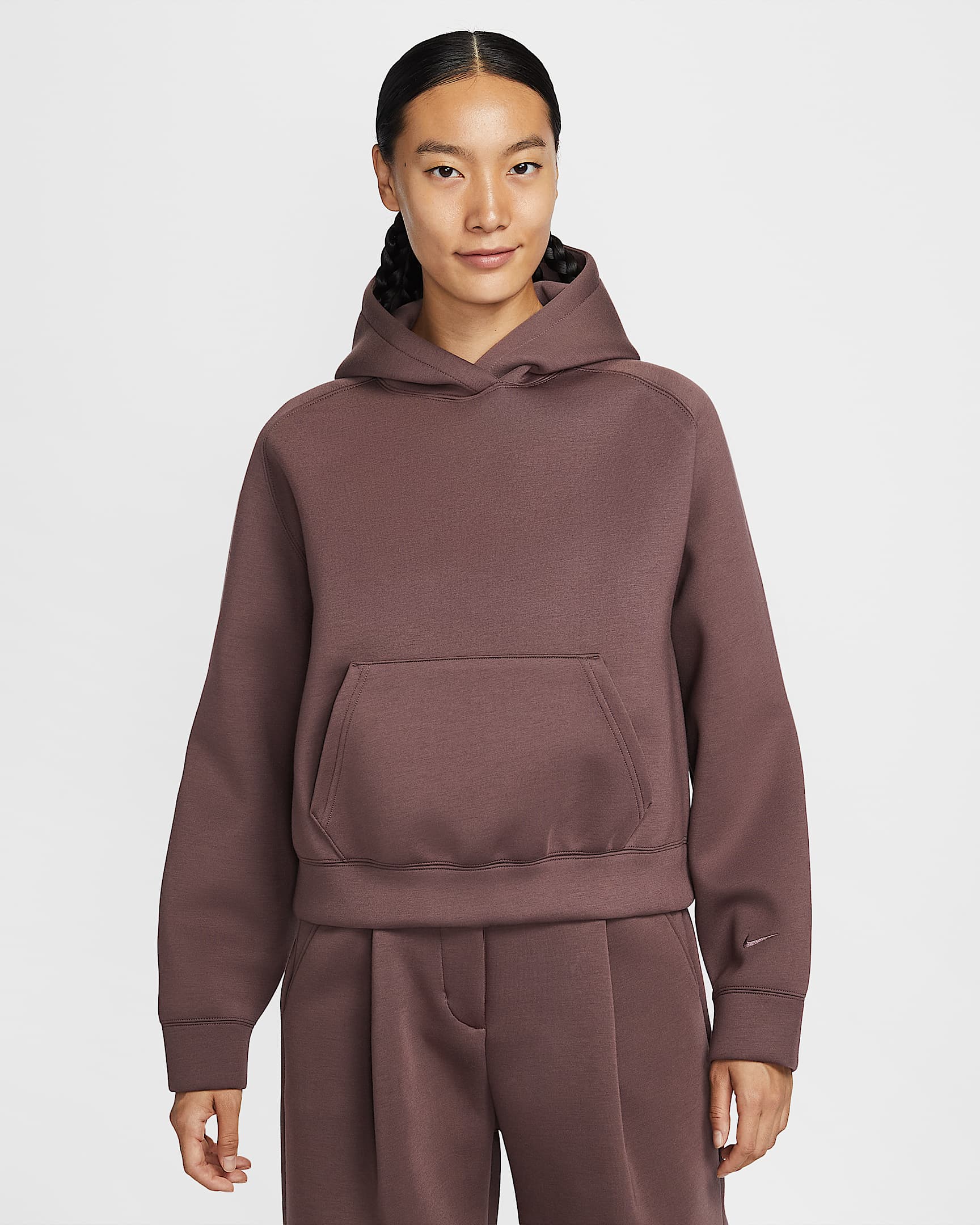 Nike Sportswear 女子 Oversize 风针织套头连帽衫 - 图腾黑紫/精致红褐色/图腾黑紫