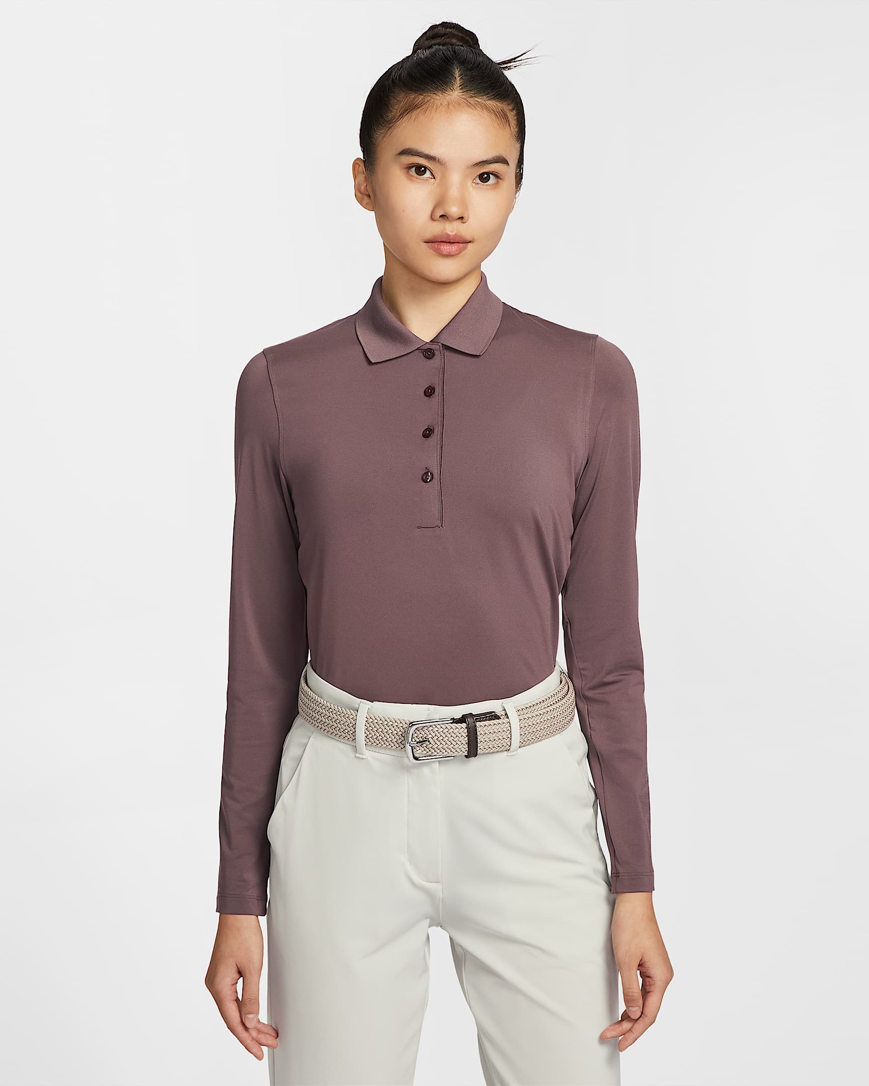 Nike Golf Club Dri-FIT 女子速干防晒高尔夫翻领长袖T恤 - 图腾黑紫/黑