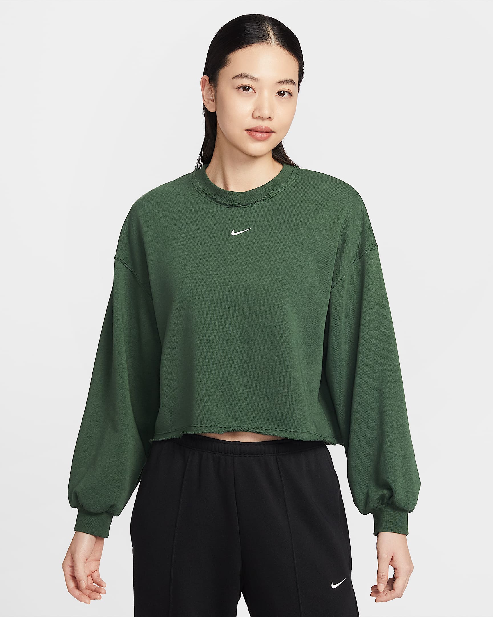 Nike Sportswear Chill Terry 女子 Oversize 风法式毛圈圆领运动衫 - 冷杉绿/帆白