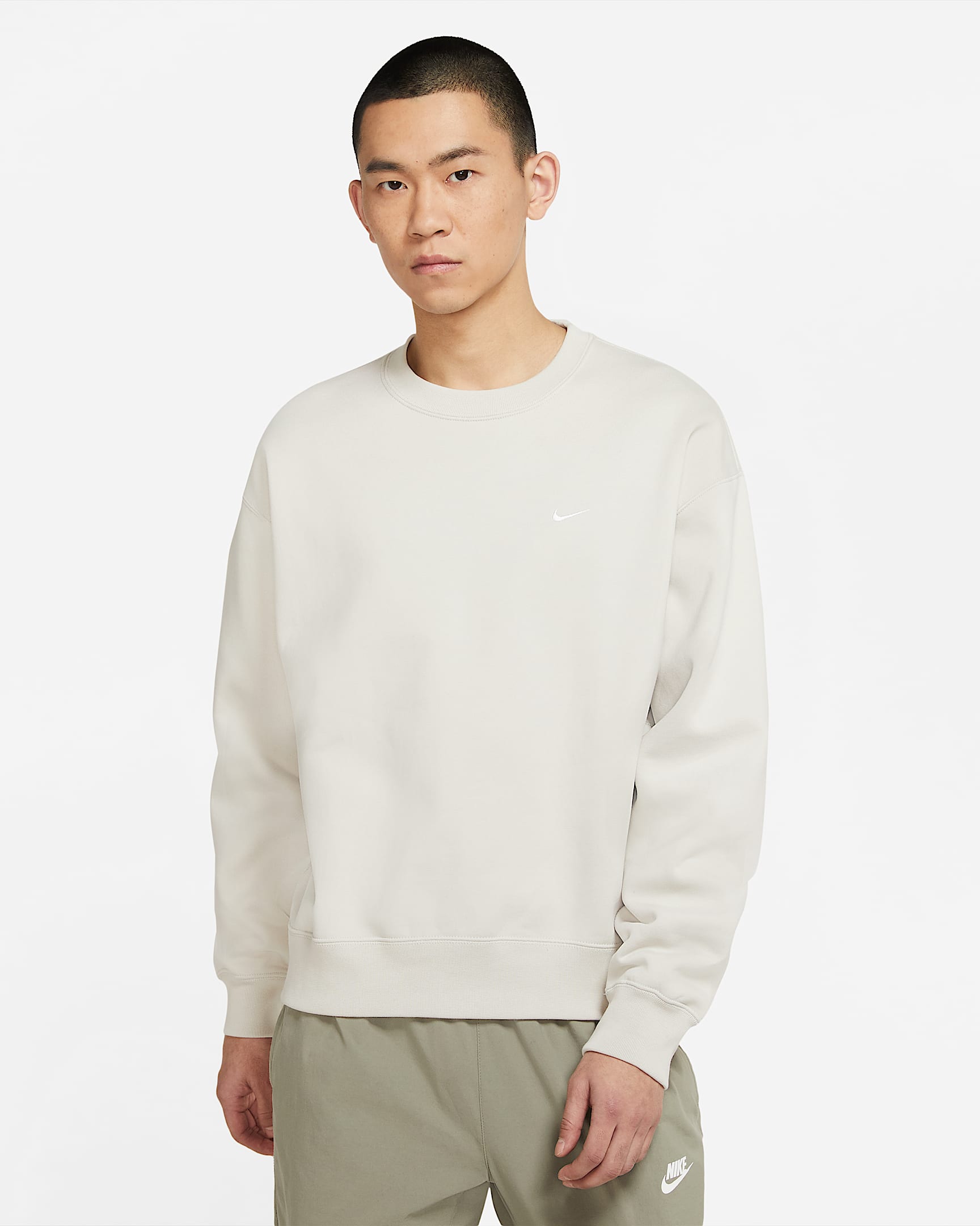 NikeLab 男子加绒圆领上衣 - 浅骨色/白色