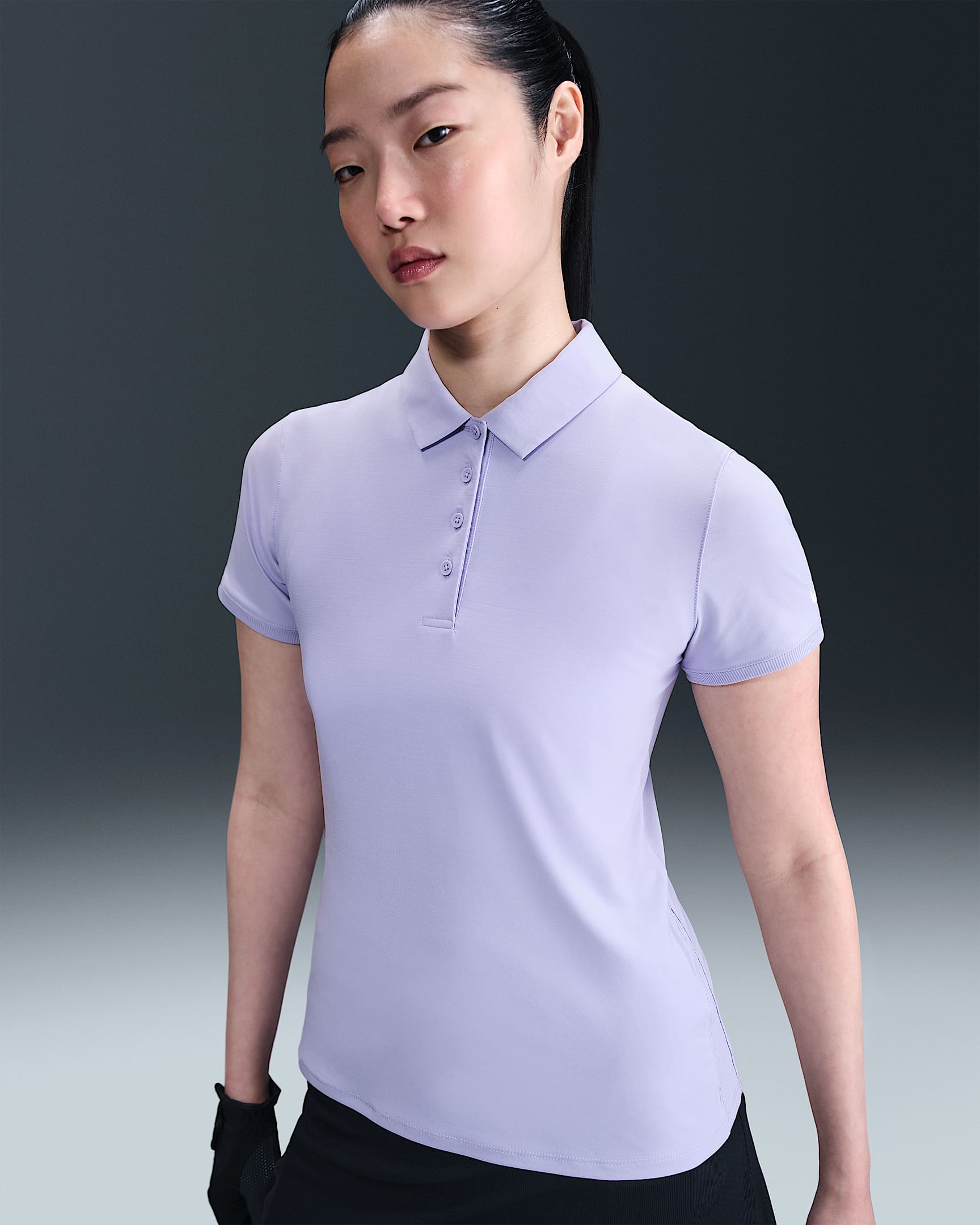 Nike Victory Dri-FIT 女子速干短袖高尔夫翻领T恤 - 冰艳紫丁香/白色