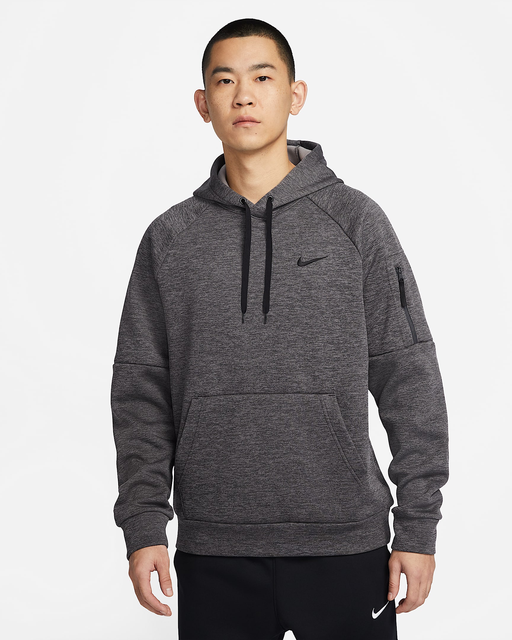 Nike Therma-FIT 男子保暖训练套头加绒连帽衫 - 调色炭黑/暗烟灰/黑