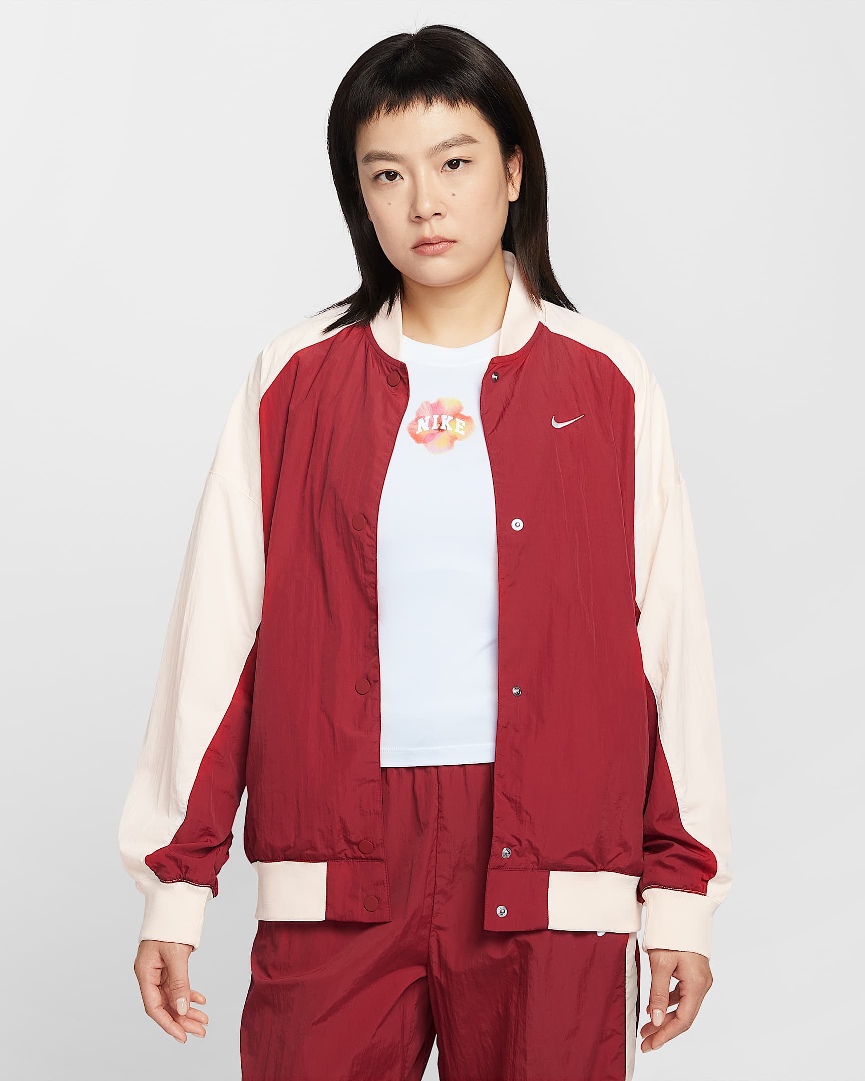 Nike Sportswear 女子 Oversize 风运动夹克 - 深队红/粉白/粉白/粉白