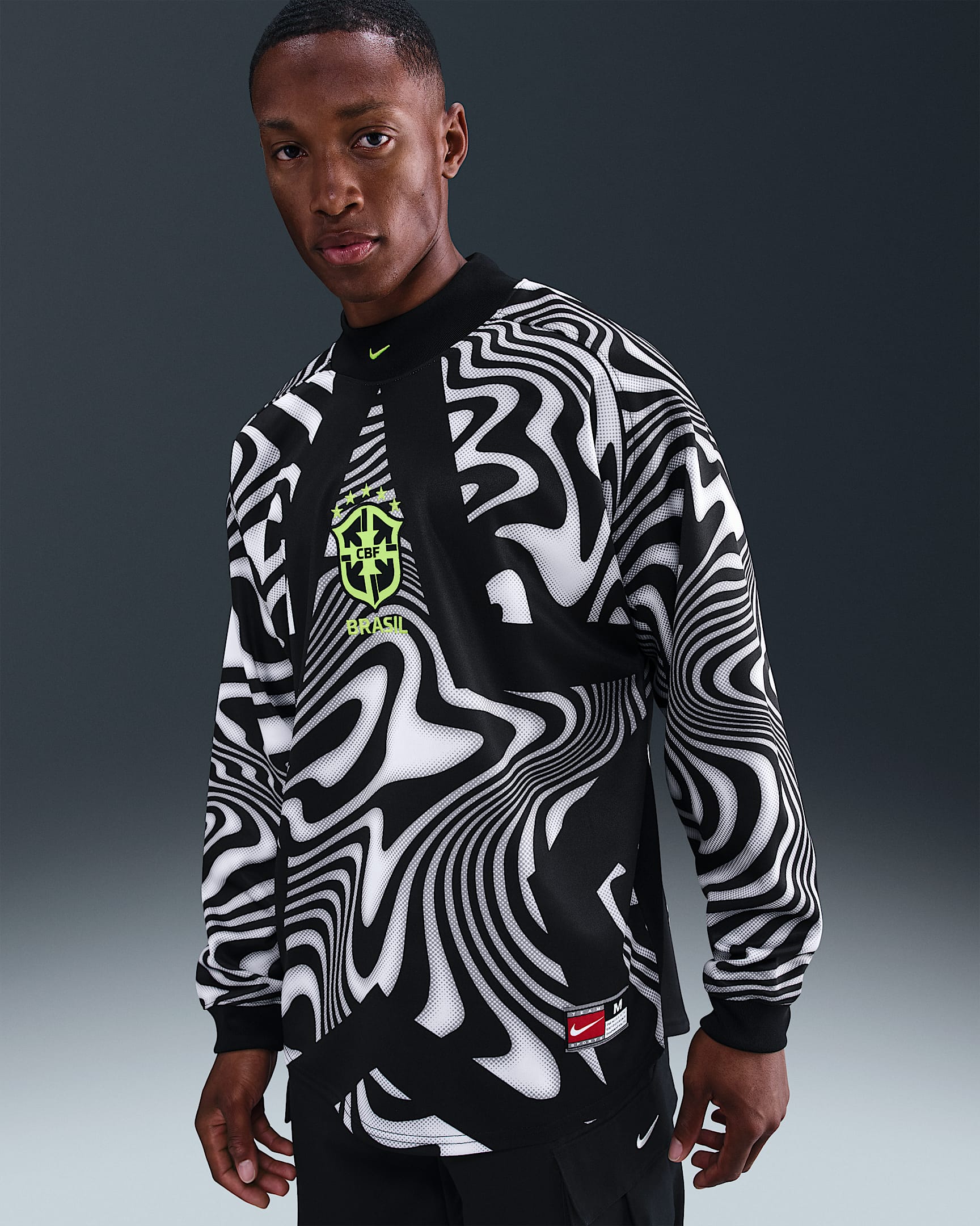 巴西队守门员 Nike 男子长袖足球T恤 - 黑/荧光黄/荧光黄