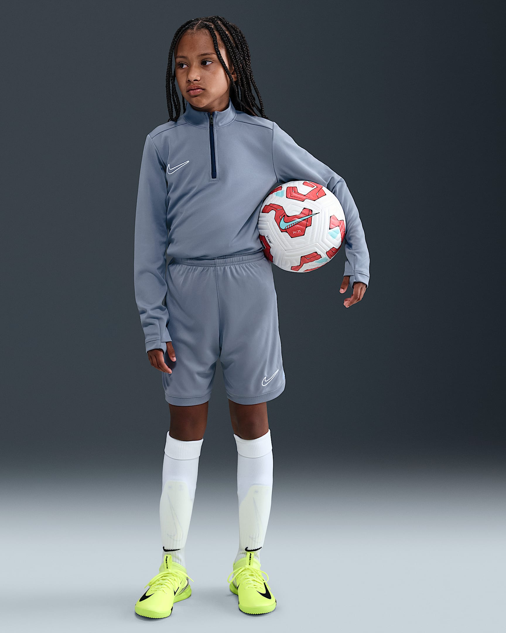 Nike Academy Dri-FIT 大童速干足球短裤 - 灰石板蓝/狂喜钴蓝/白色