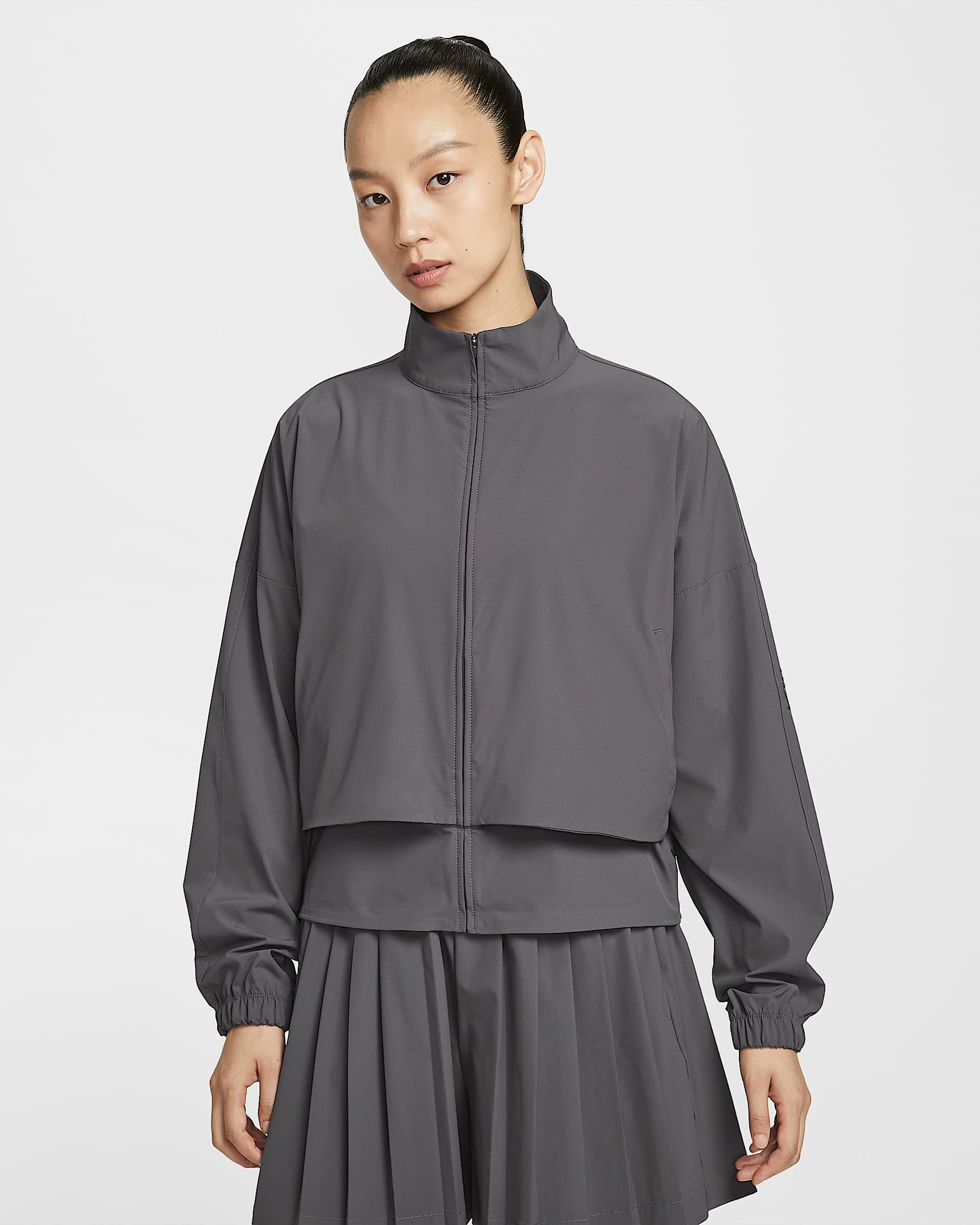 Nike 24.7 PerfectStretch Dri-FIT 女子 Oversize 风速干全长拉链开襟夹克 - 闪电灰/暗灰色