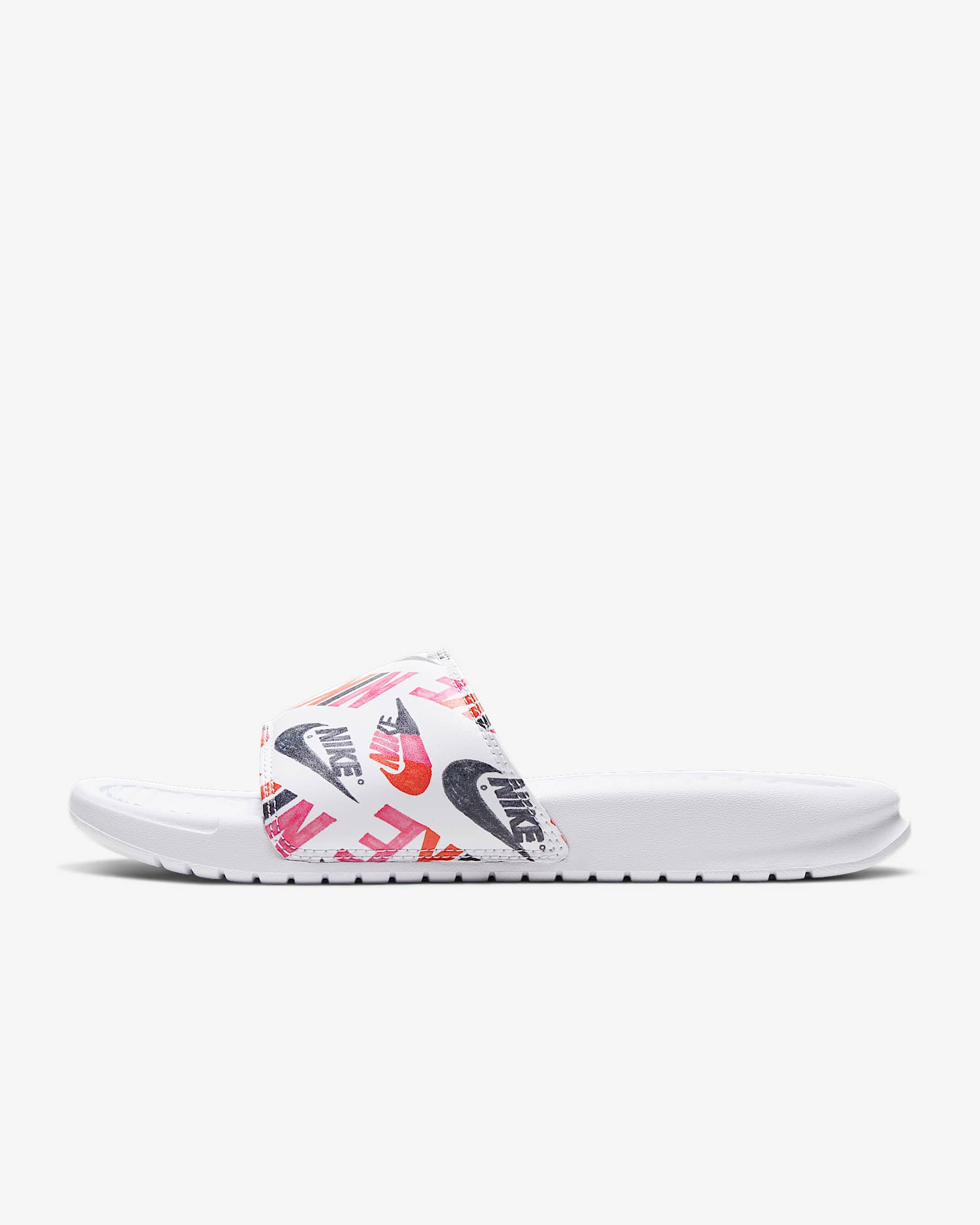 Nike Benassi JDI Print 女子拖鞋 - 白色/莲花粉/队橙/黑