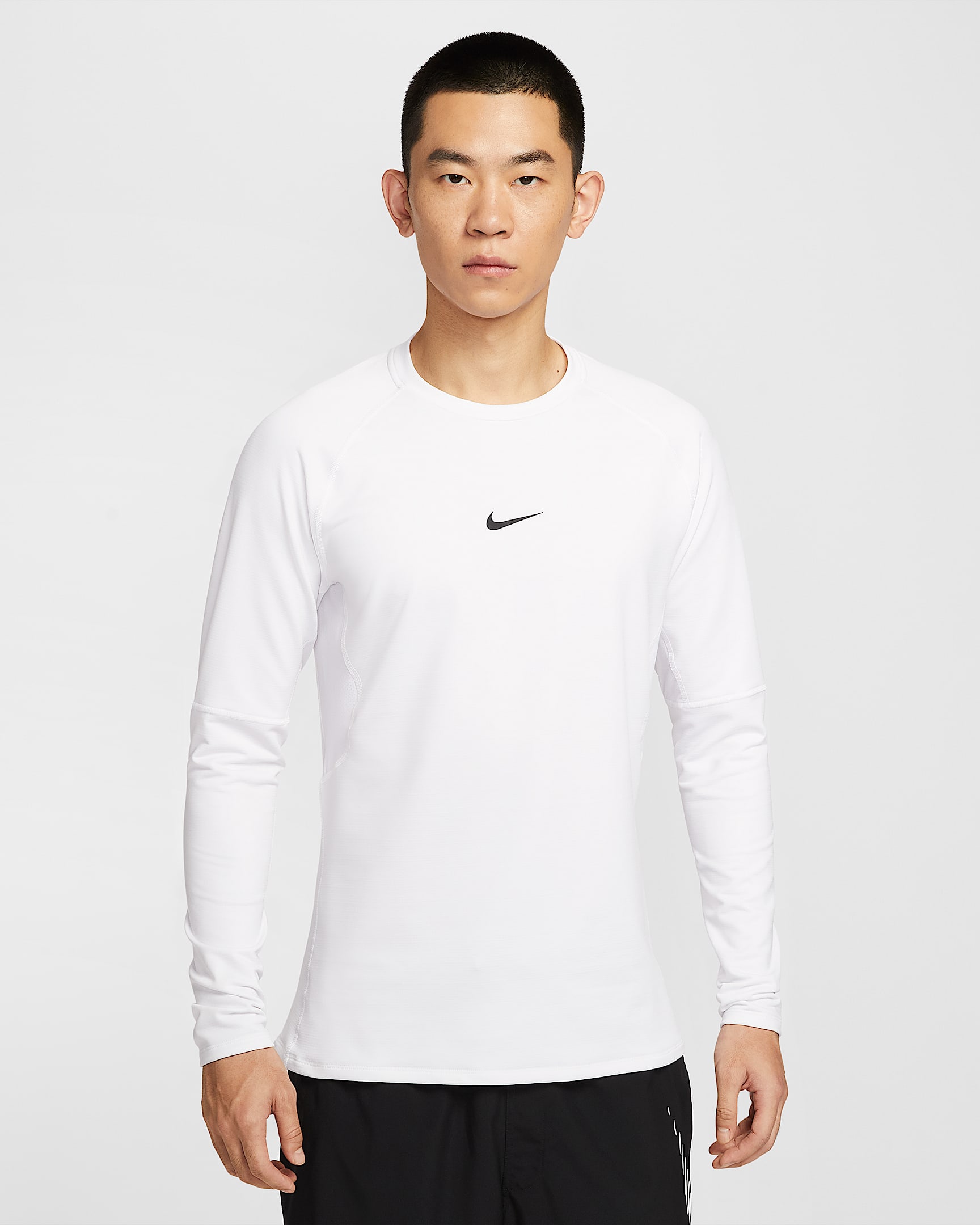 Nike Pro Warm 男子薄绒拼接速干长袖训练上衣 - 白色/黑