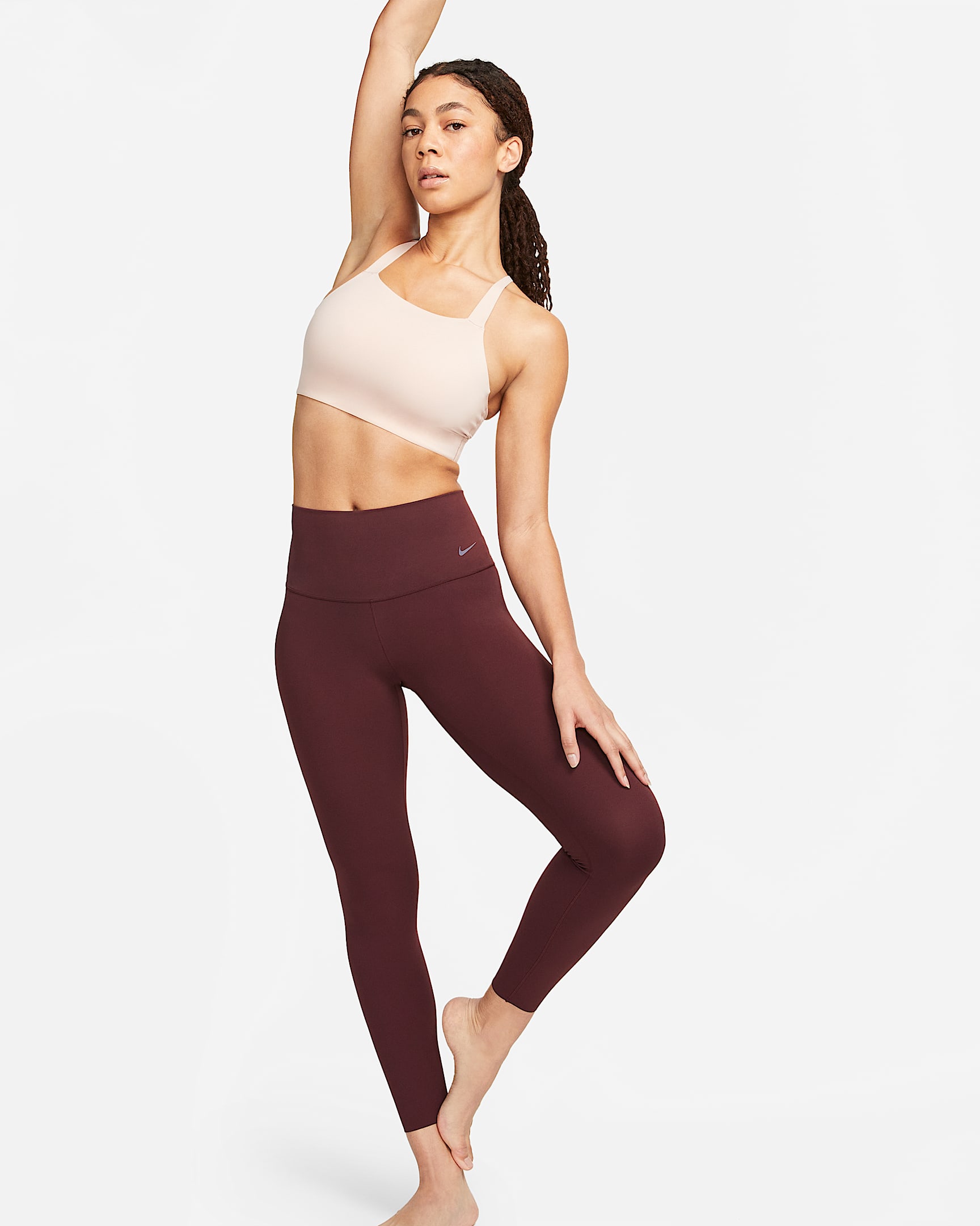 Nike Zenvy 女子低强度包覆速干柔软高腰九分紧身裤 - 鲜亮勃艮第酒红/黑