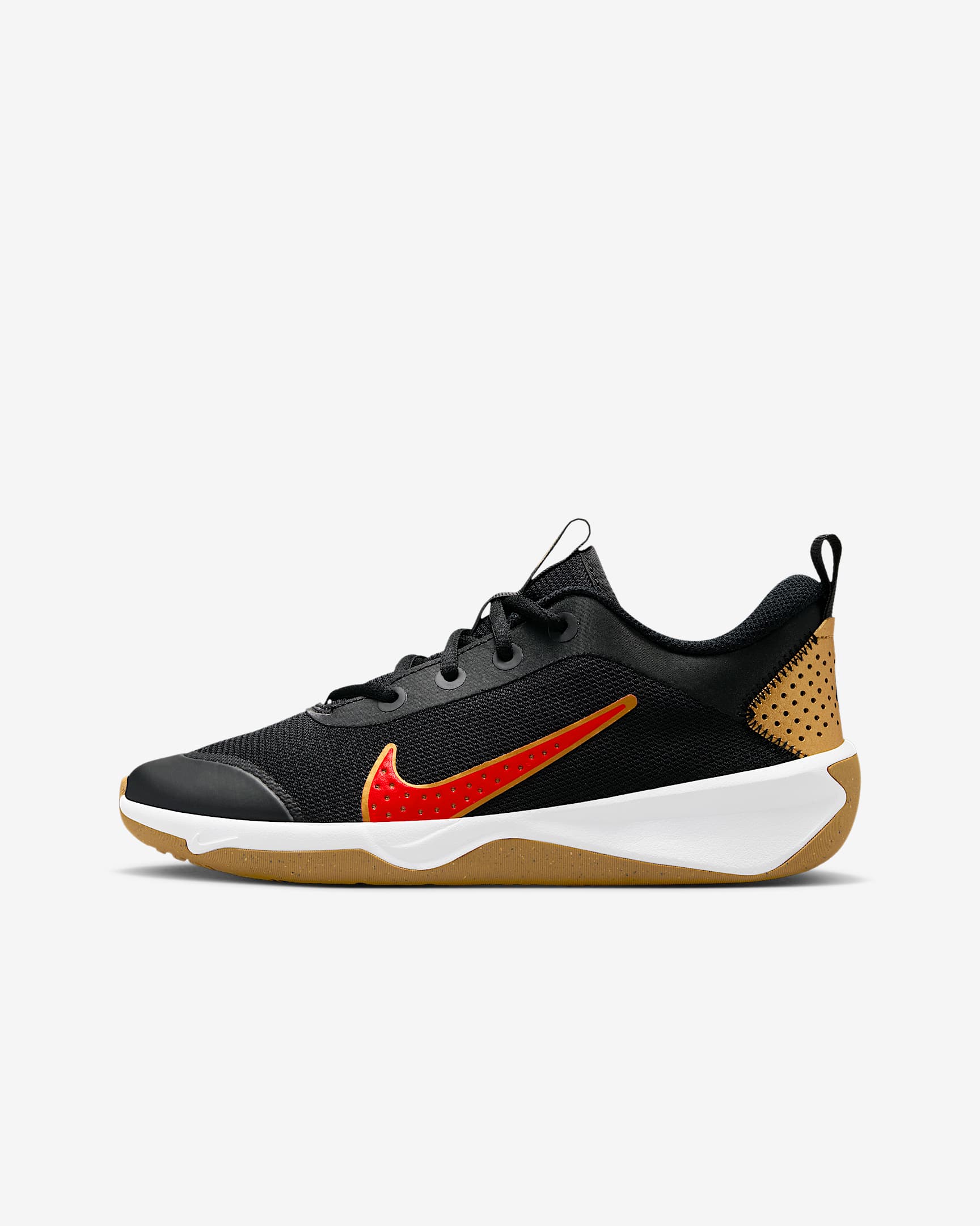 Nike Omni Multi-Court 大童体育课综合运动鞋 - 黑/金属色/橡皮黄/浅深红