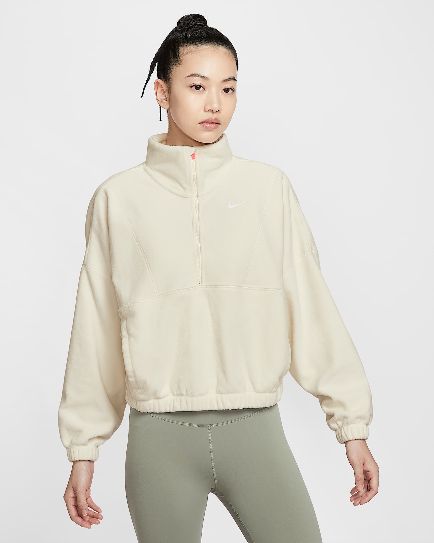 Nike One Therma-FIT 女子半长拉链开襟摇粒绒上衣 - 珍珠灰
