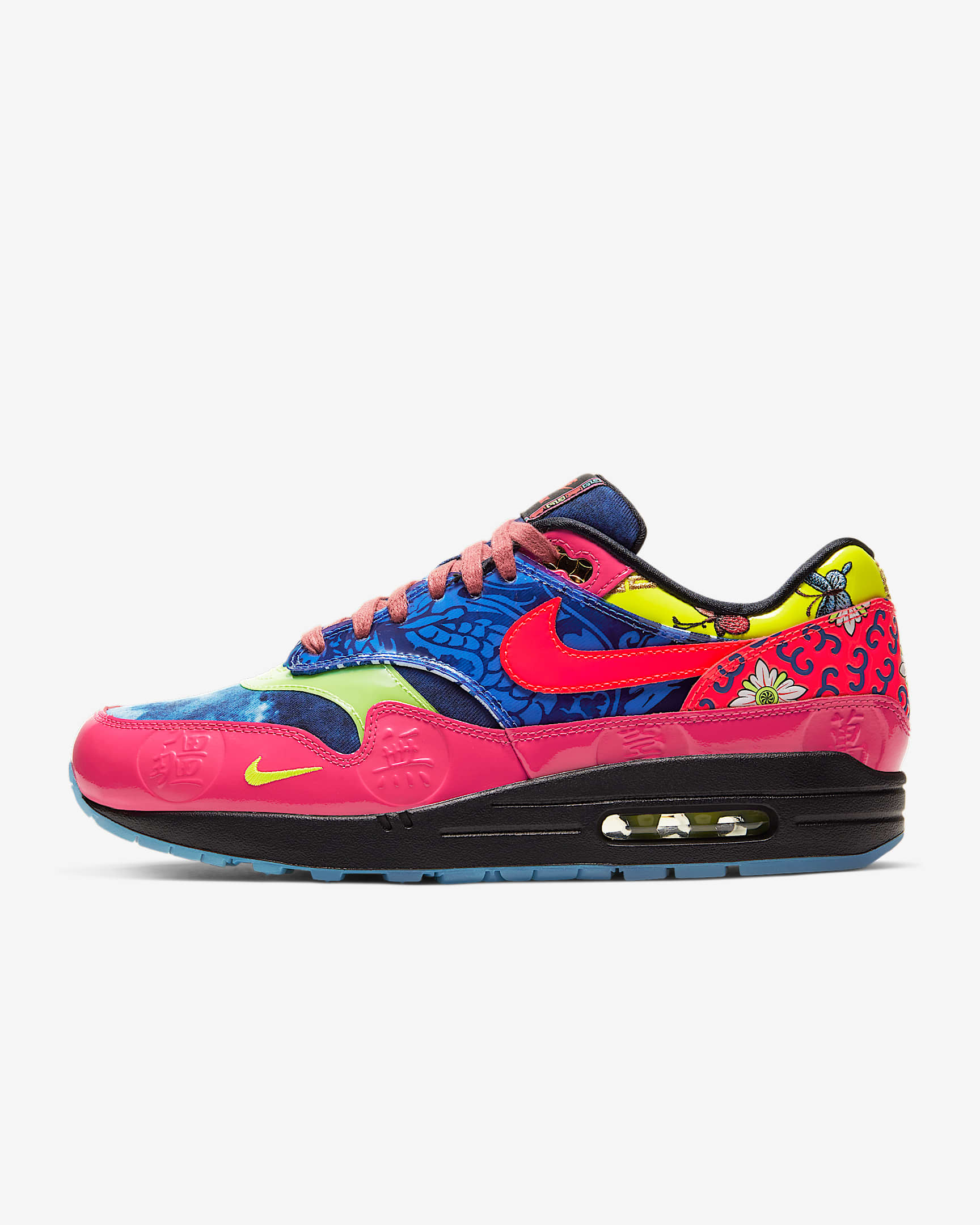 Nike Air Max 1 Premium 男子运动鞋 - 游戏宝蓝/黑/亮眼柠檬黄/激光红